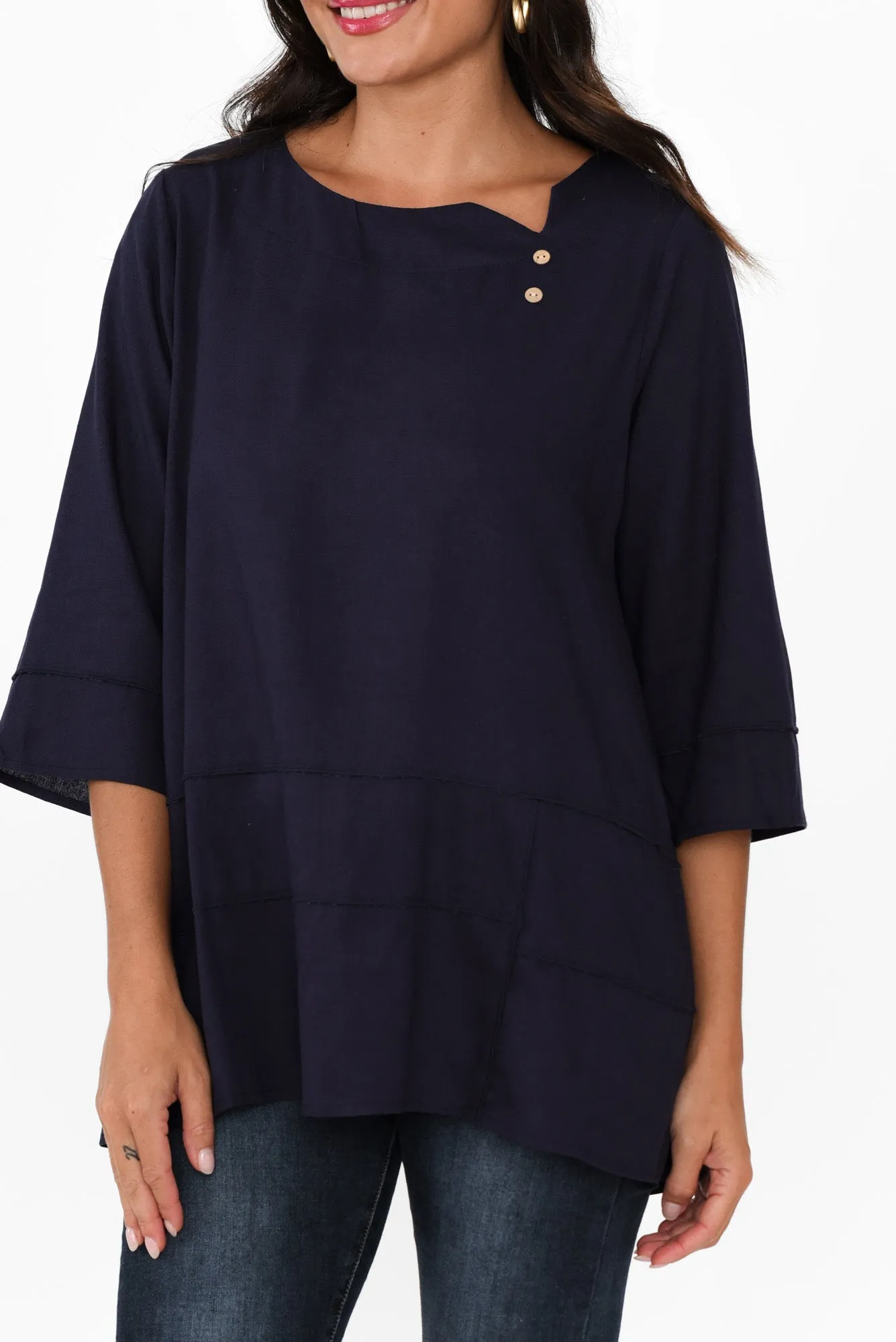 Linda Navy Linen Cotton Top sold by Blue Bungalow product image thumbnail 5