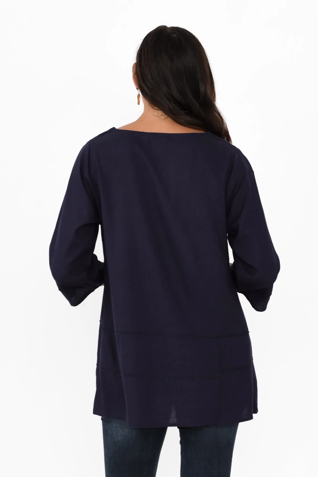 Linda Navy Linen Cotton Top sold by Blue Bungalow product image thumbnail 4