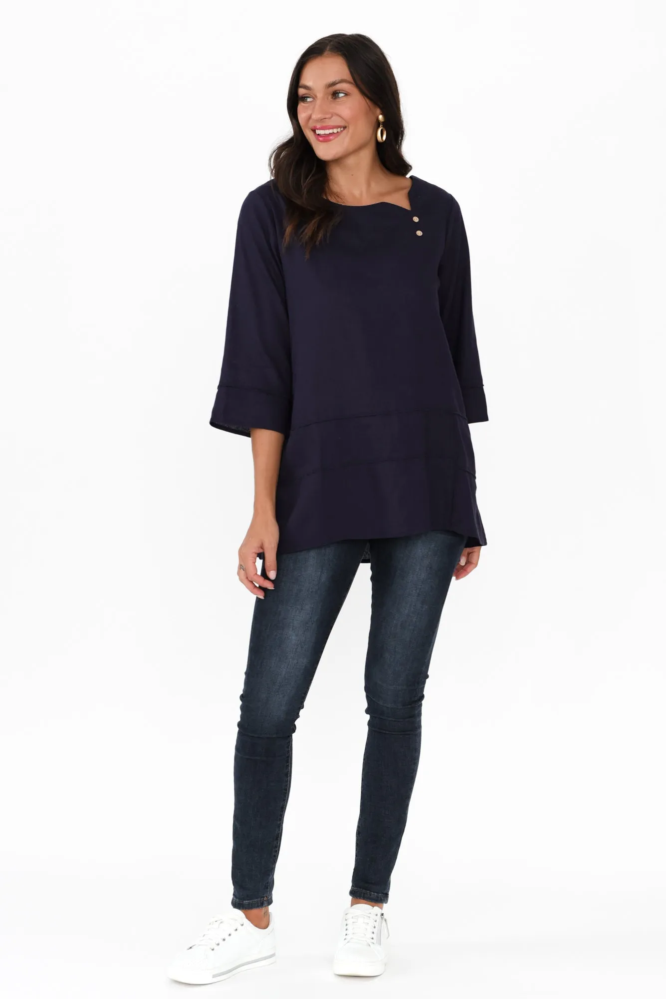 Linda Navy Linen Cotton Top sold by Blue Bungalow product image thumbnail 2