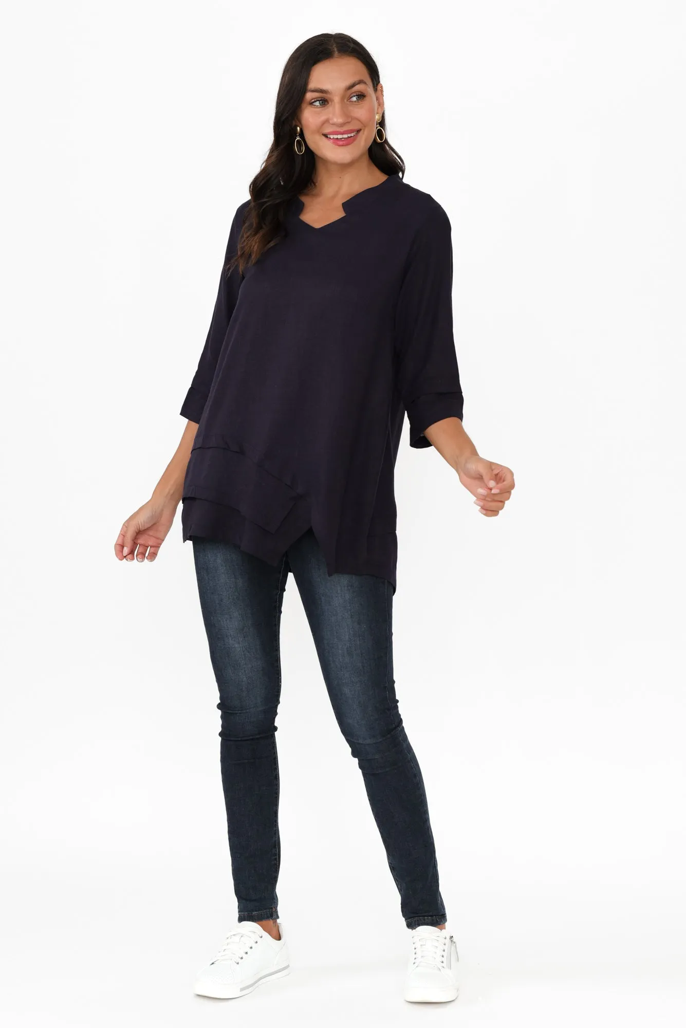 Kilda Navy Linen Cotton Top sold by Blue Bungalow product image thumbnail 2