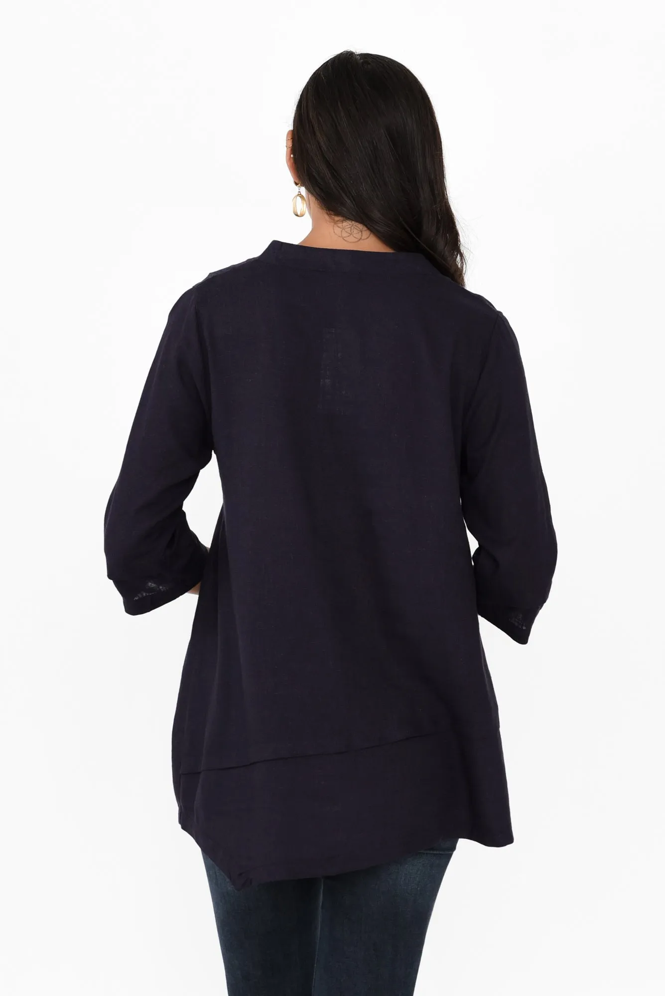 Kilda Navy Linen Cotton Top sold by Blue Bungalow product image thumbnail 4