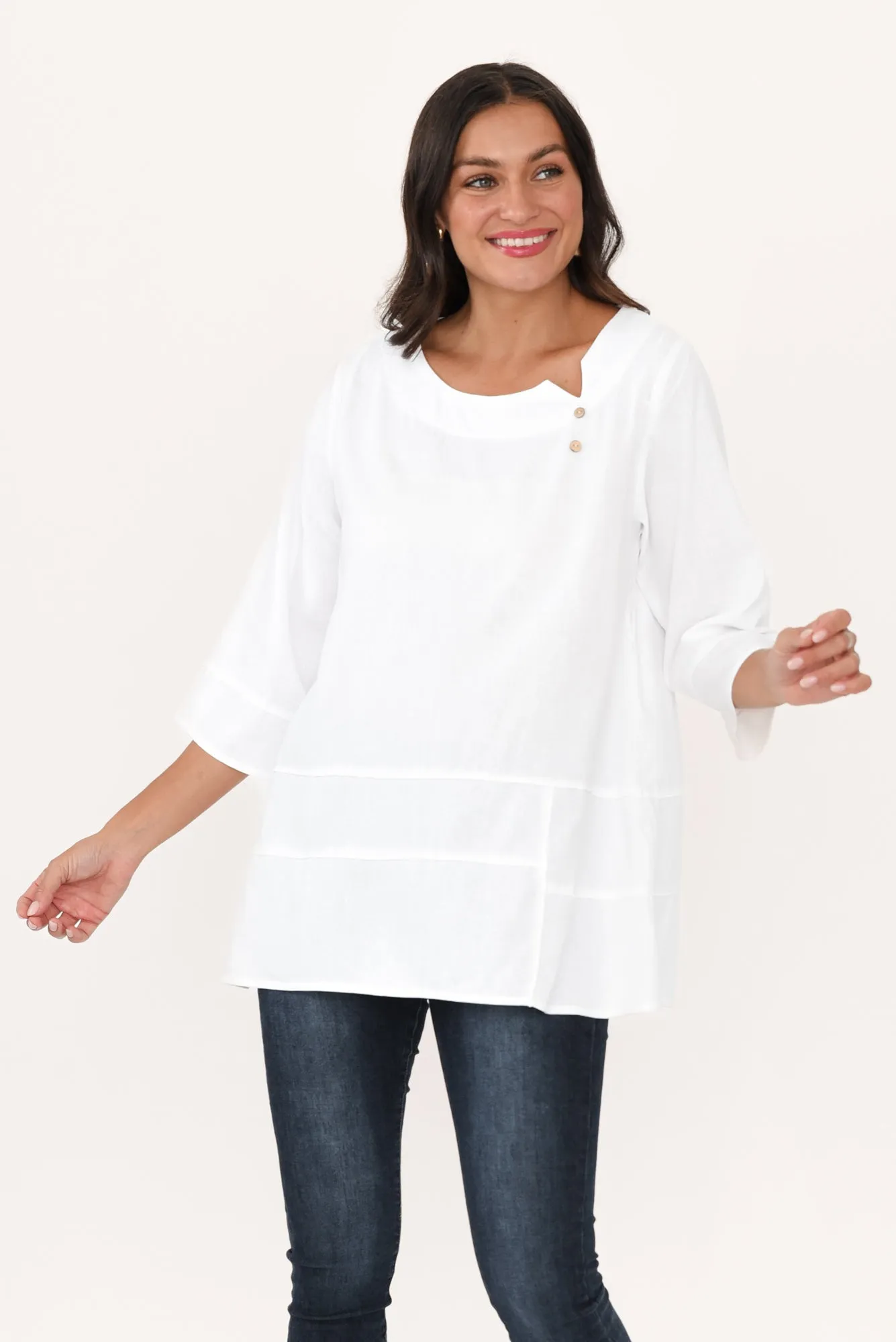 Linda White Linen Cotton Top sold by Blue Bungalow