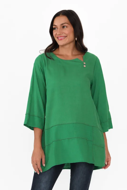 Linda Green Linen Cotton Top sold by Blue Bungalow