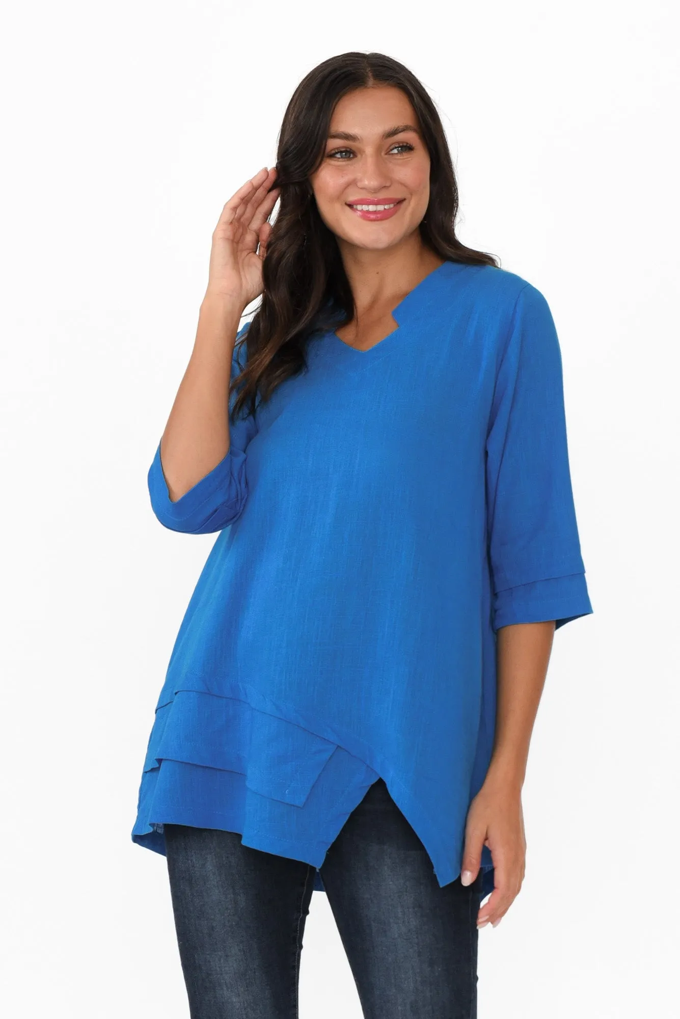 Kilda Blue Linen Cotton Top sold by Blue Bungalow