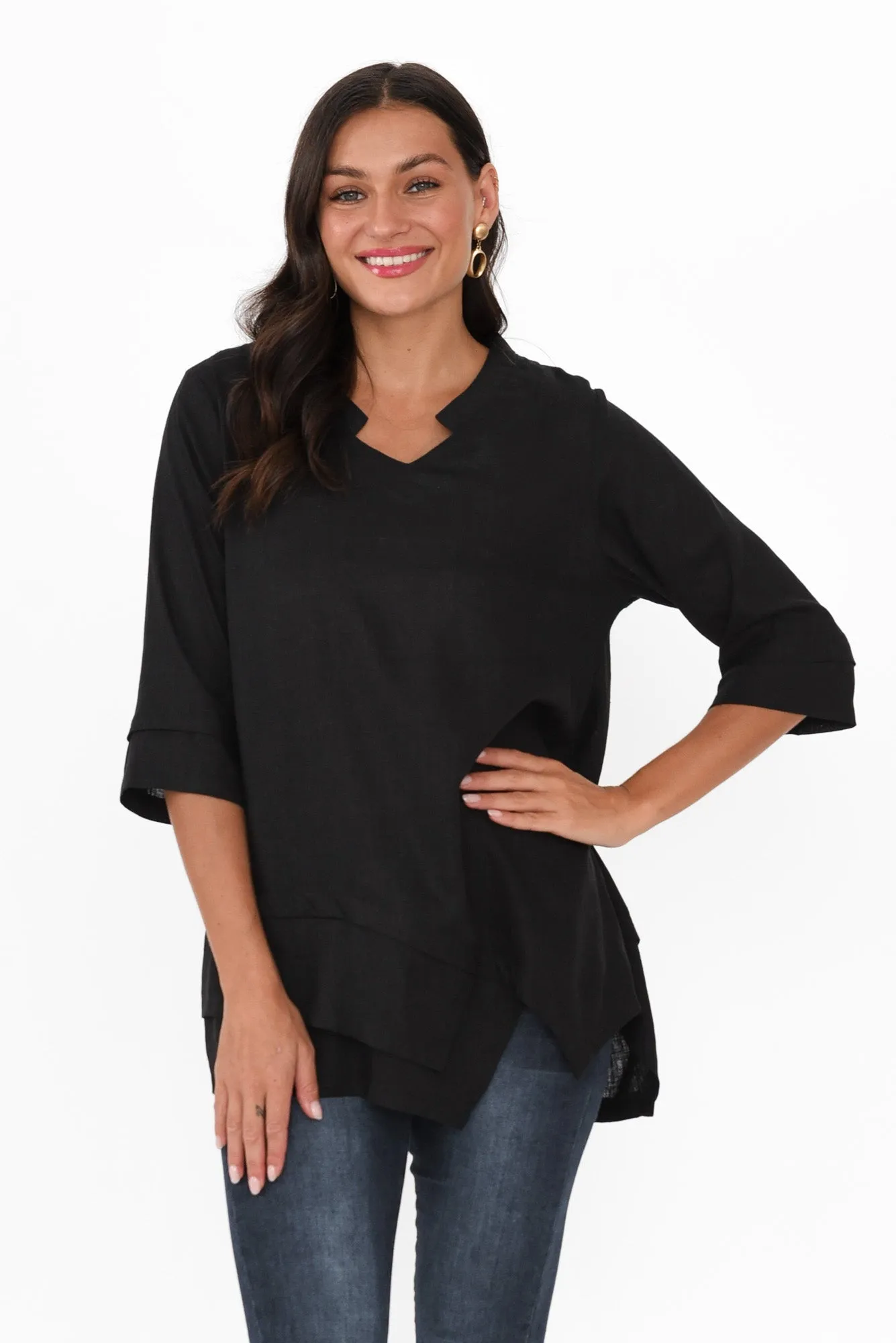 Kilda Black Linen Cotton Top sold by Blue Bungalow