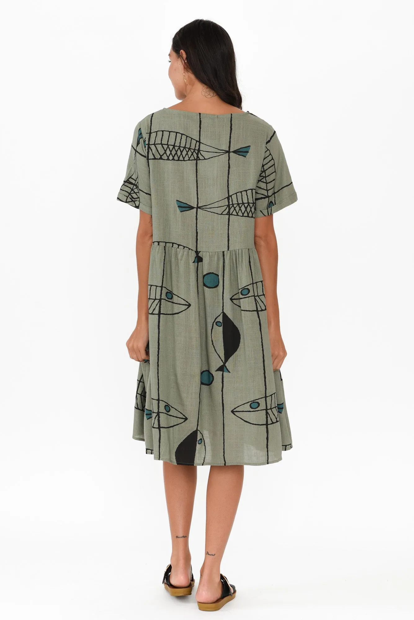 Shayann Khaki Sea Linen Cotton Dress sold by Blue Bungalow product image thumbnail 4