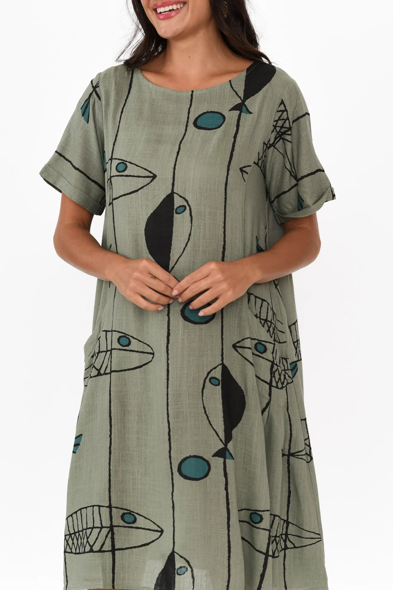 Shayann Khaki Sea Linen Cotton Dress sold by Blue Bungalow product image thumbnail 5
