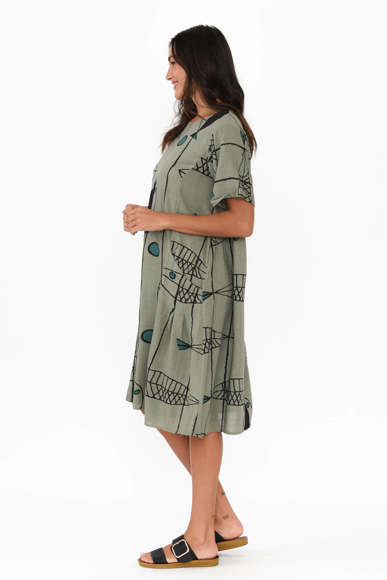 Shayann Khaki Sea Linen Cotton Dress sold by Blue Bungalow product image thumbnail 3