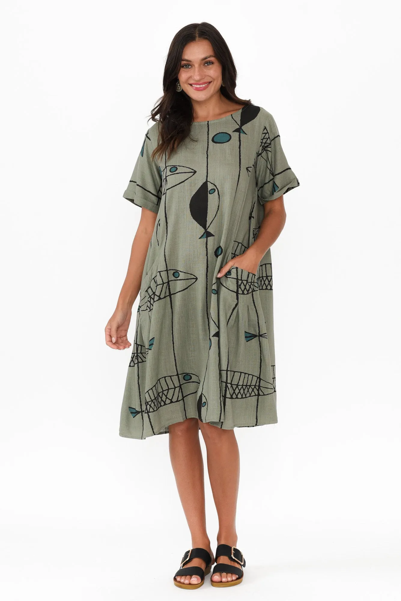 Shayann Khaki Sea Linen Cotton Dress sold by Blue Bungalow product image thumbnail 2