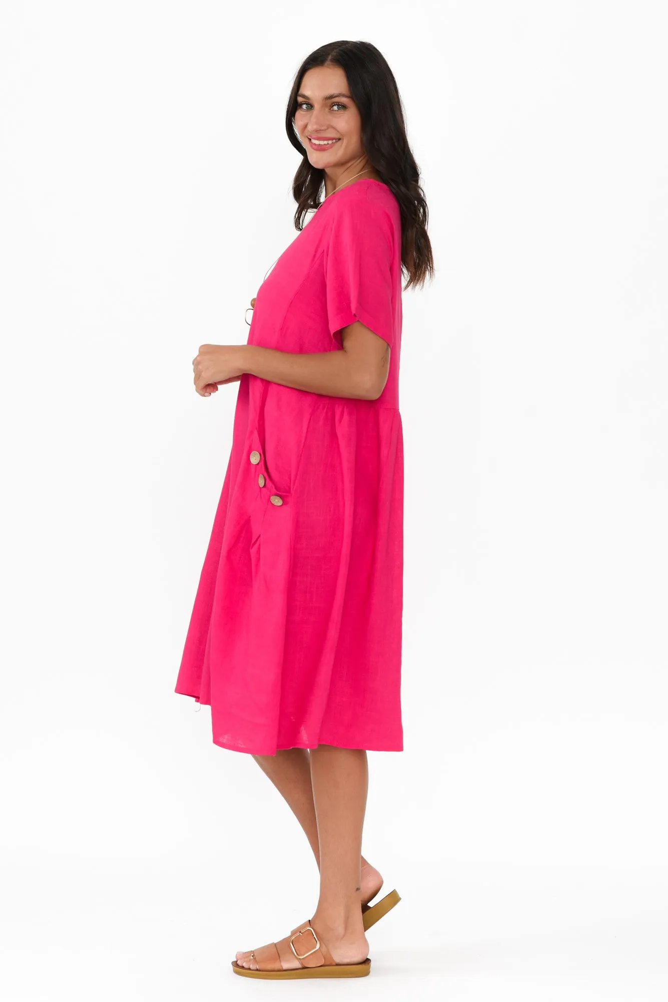 Tyreke Hot Pink Linen Cotton Dress sold by Blue Bungalow product image thumbnail 3