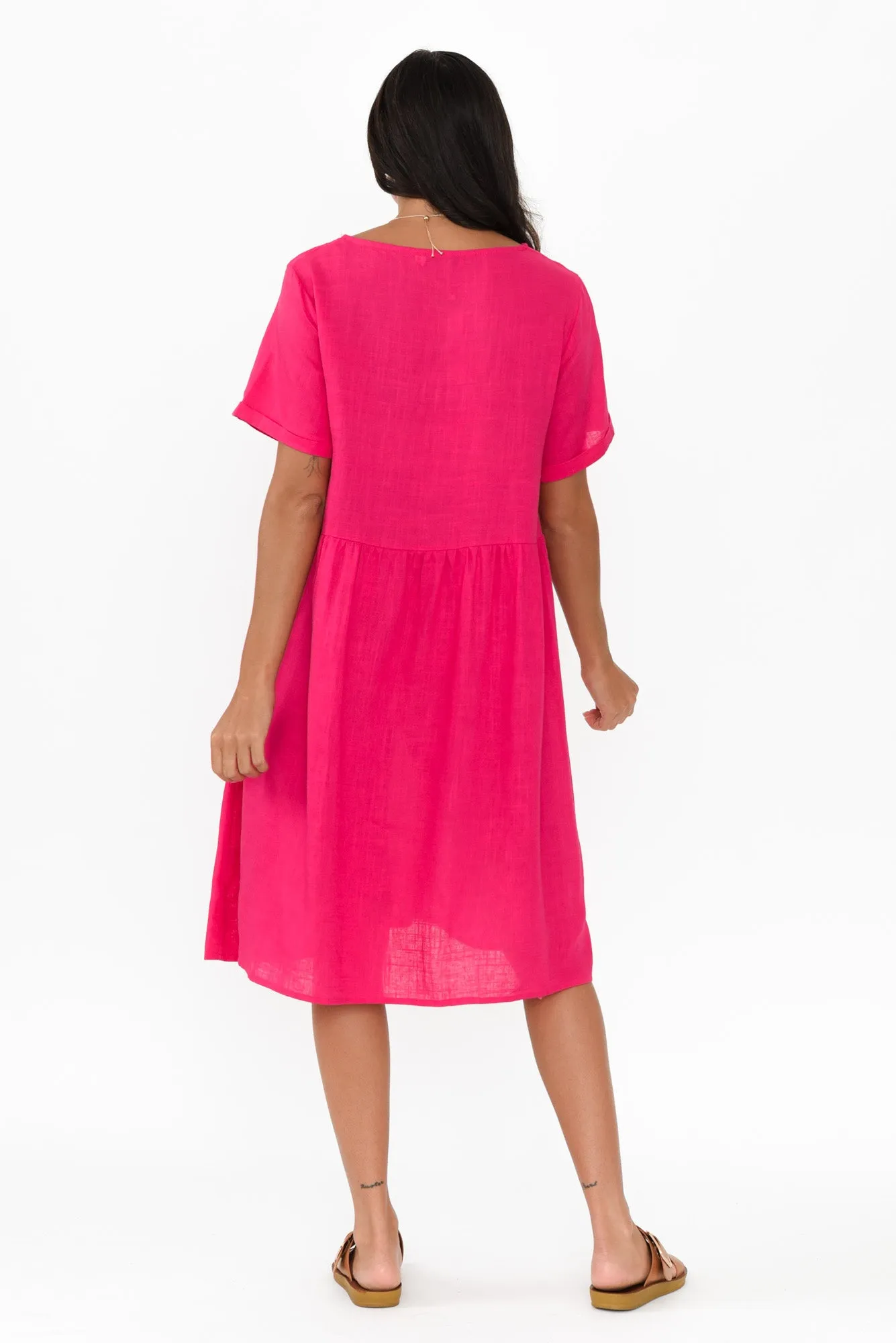 Tyreke Hot Pink Linen Cotton Dress sold by Blue Bungalow product image thumbnail 4