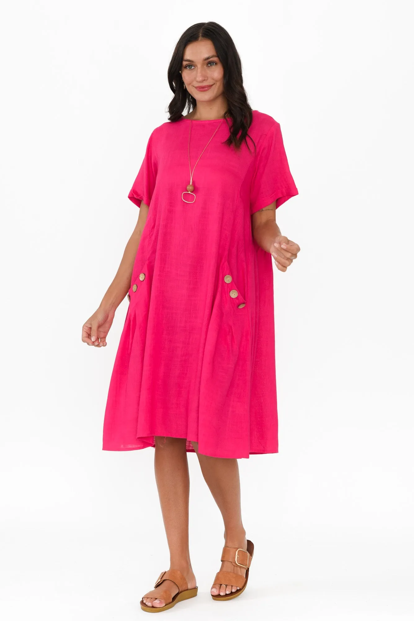 Tyreke Hot Pink Linen Cotton Dress sold by Blue Bungalow product image thumbnail 2