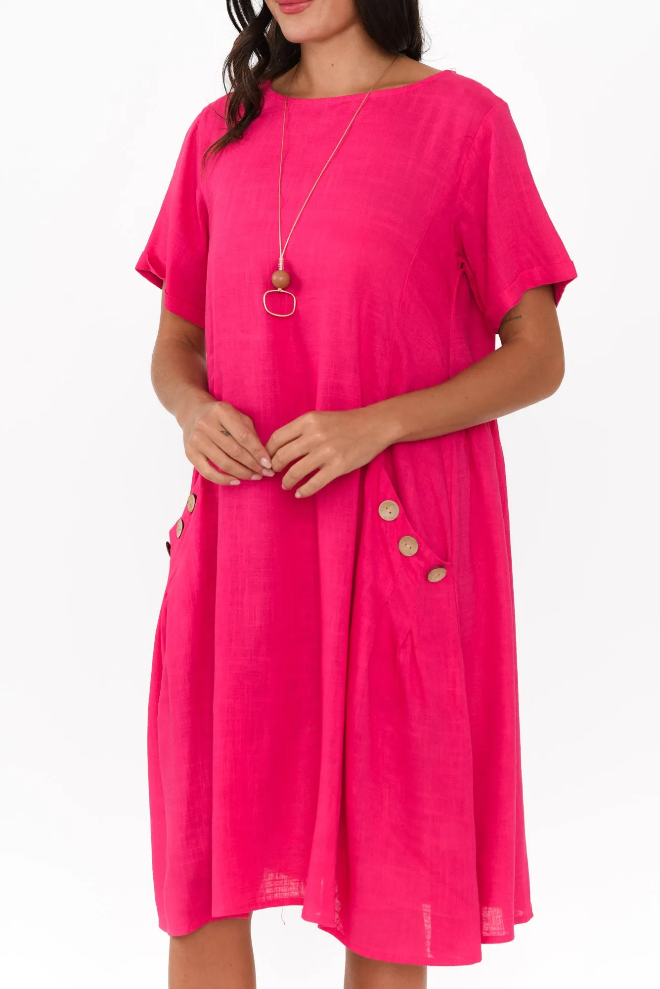 Tyreke Hot Pink Linen Cotton Dress sold by Blue Bungalow product image thumbnail 5