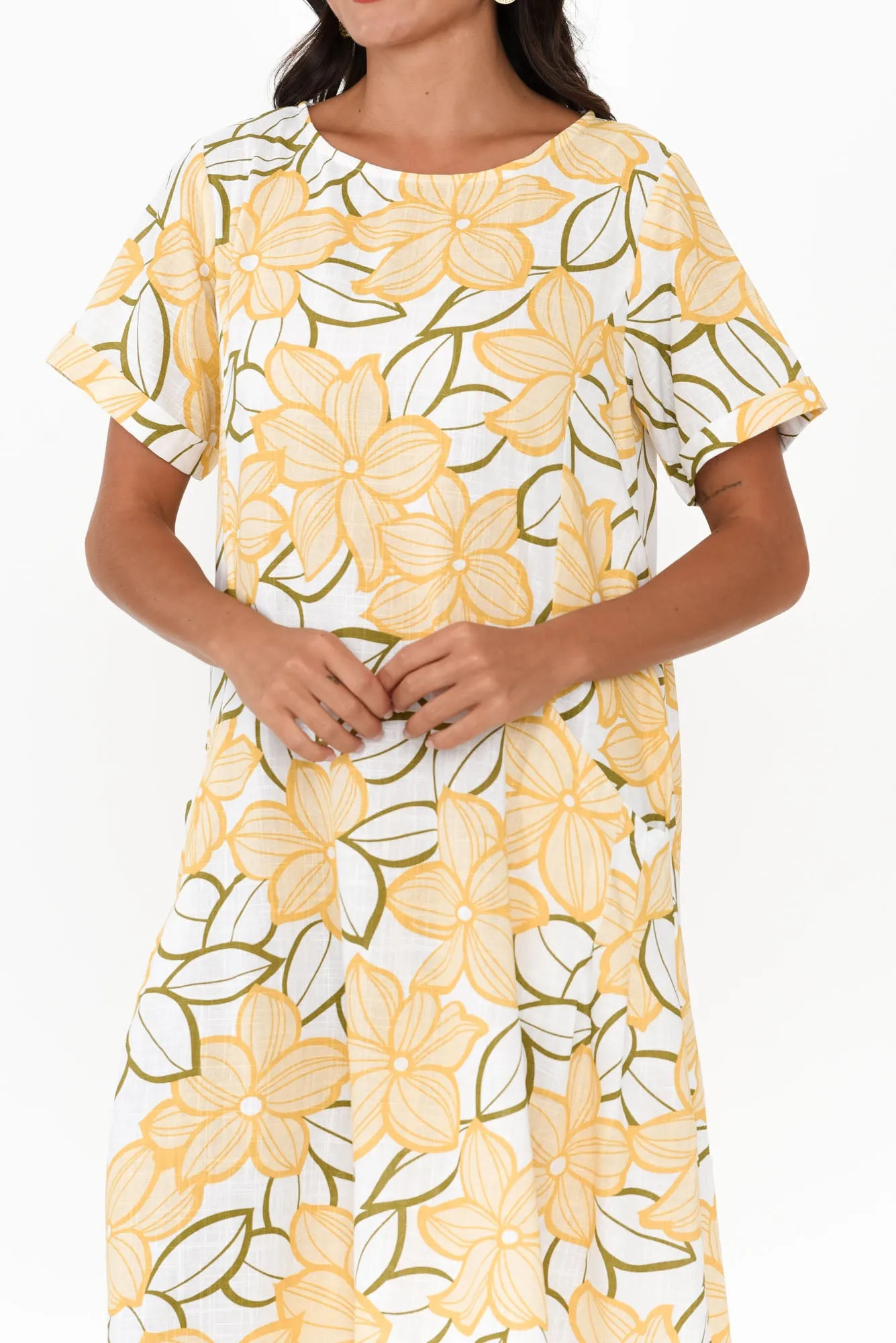 Shayann Yellow Floral Linen Cotton Dress sold by Blue Bungalow product image thumbnail 5
