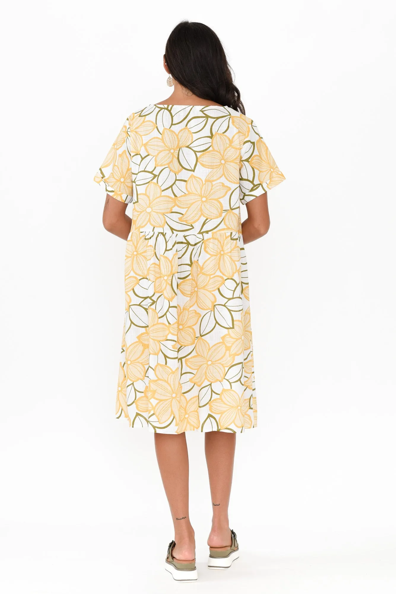 Shayann Yellow Floral Linen Cotton Dress sold by Blue Bungalow product image thumbnail 4