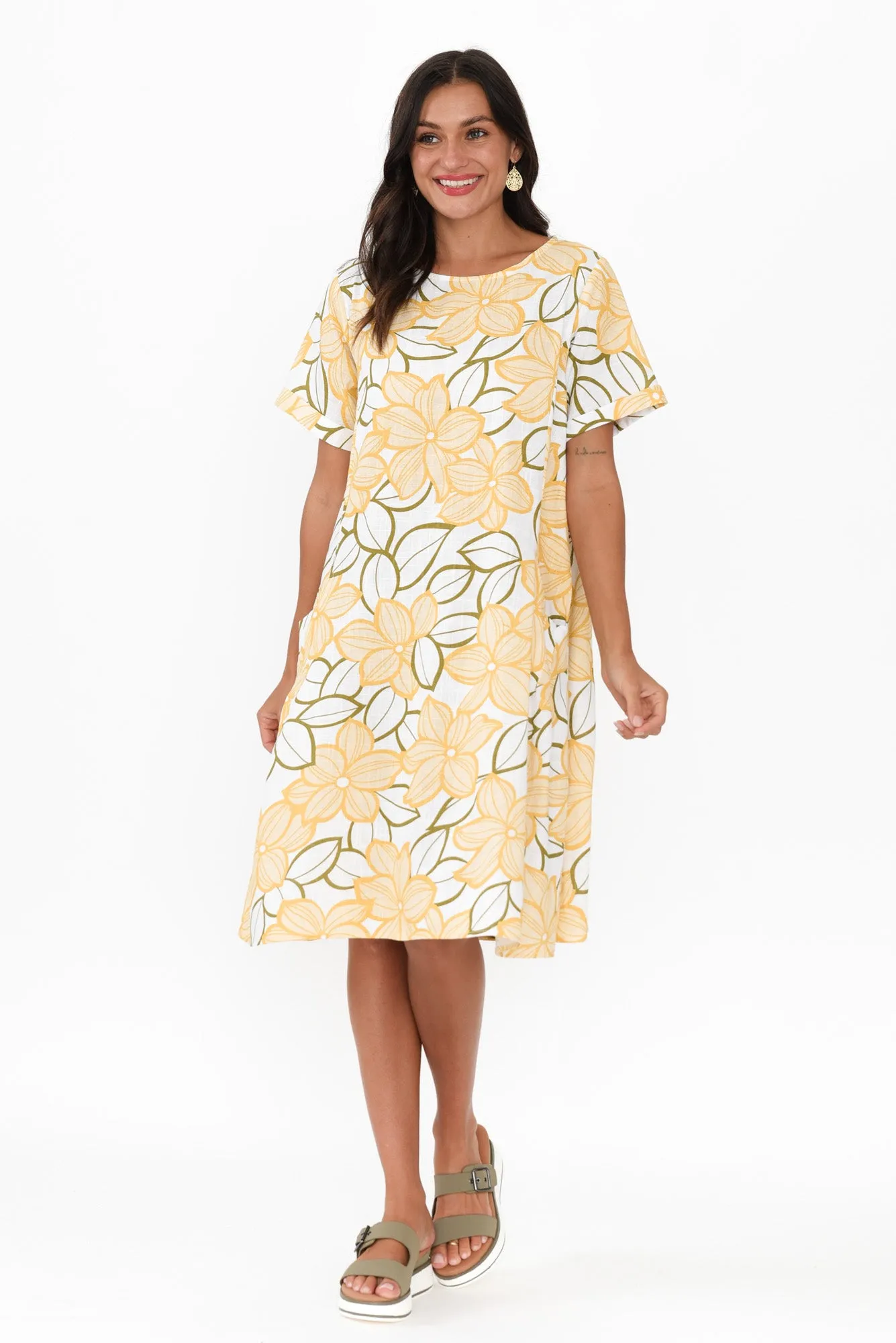 Shayann Yellow Floral Linen Cotton Dress sold by Blue Bungalow product image thumbnail 2