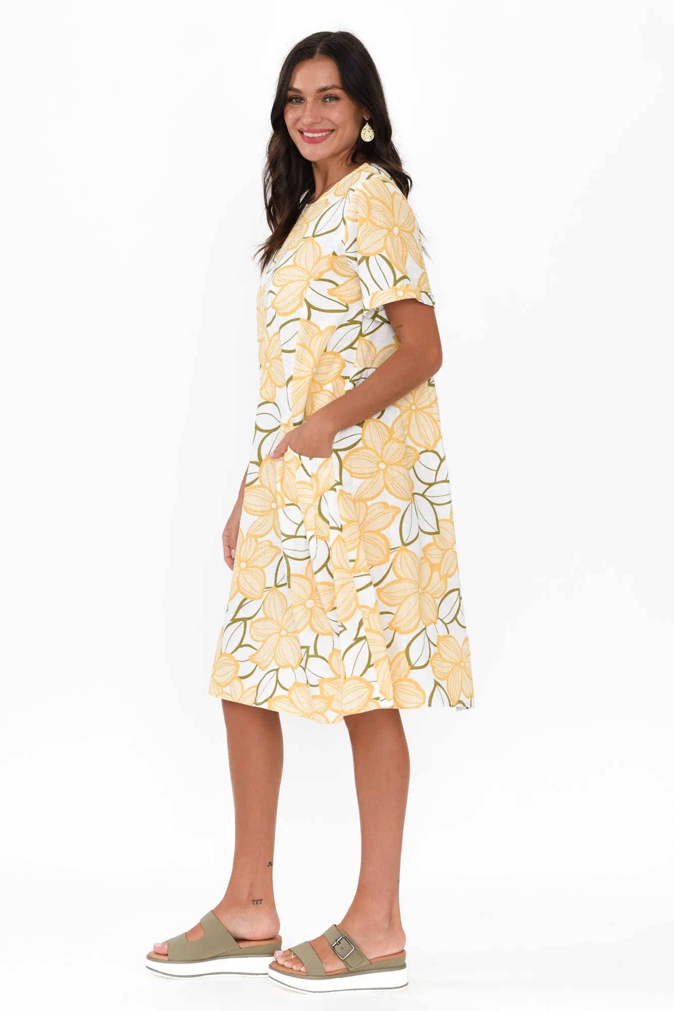 Shayann Yellow Floral Linen Cotton Dress sold by Blue Bungalow product image thumbnail 3