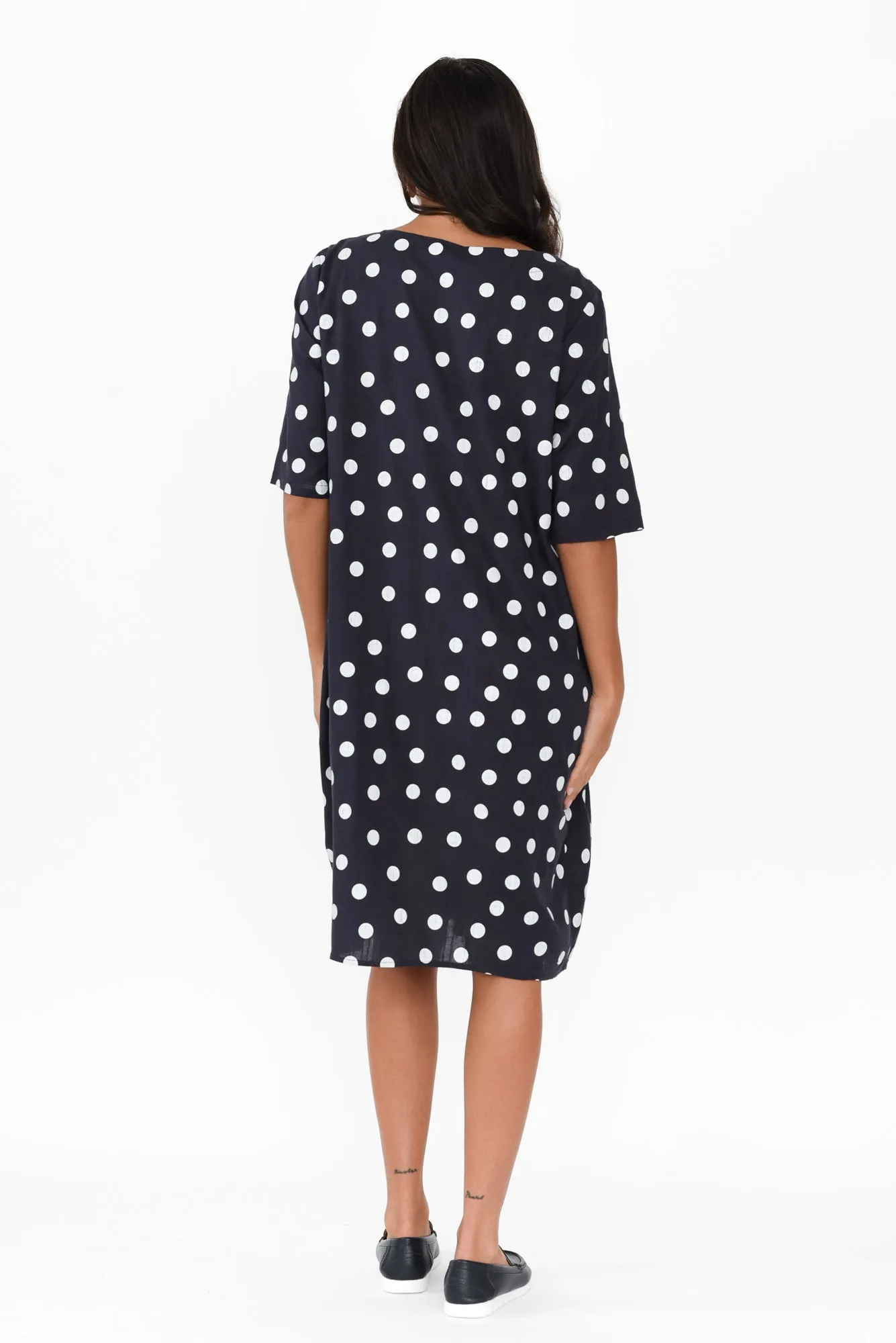 Myley Navy Spot Linen Cotton Dress sold by Blue Bungalow product image thumbnail 4