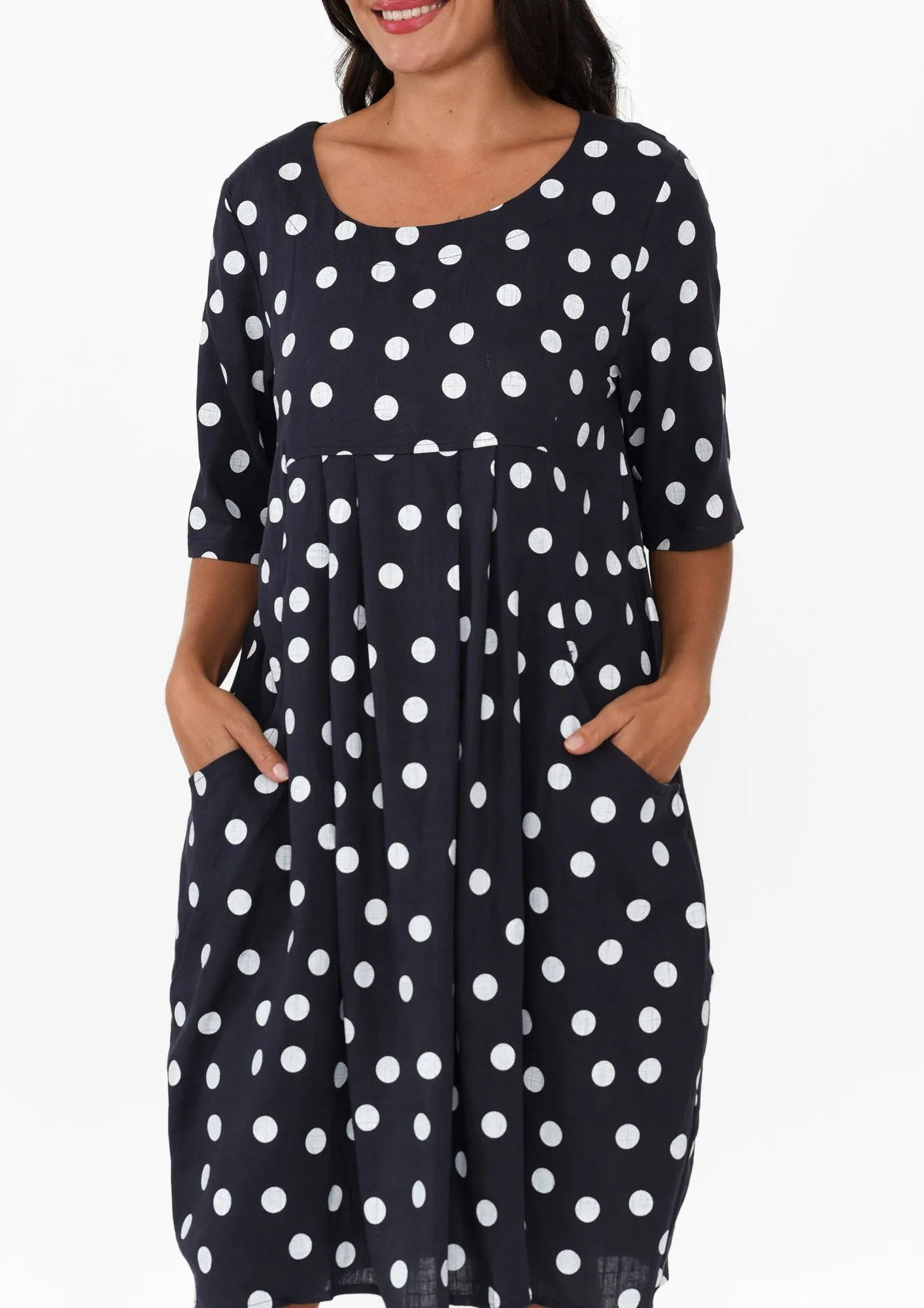 Myley Navy Spot Linen Cotton Dress sold by Blue Bungalow product image thumbnail 5