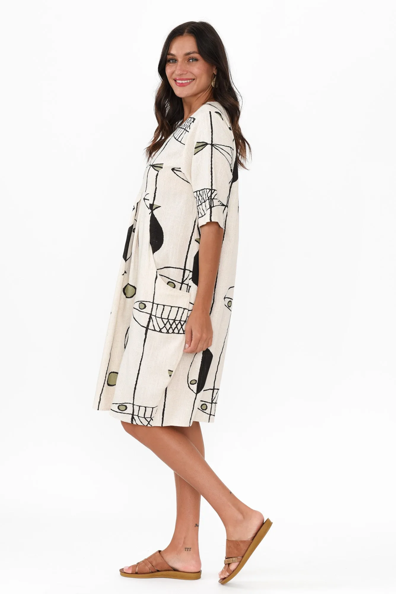 Myley Beige Sea Linen Cotton Dress sold by Blue Bungalow product image thumbnail 3