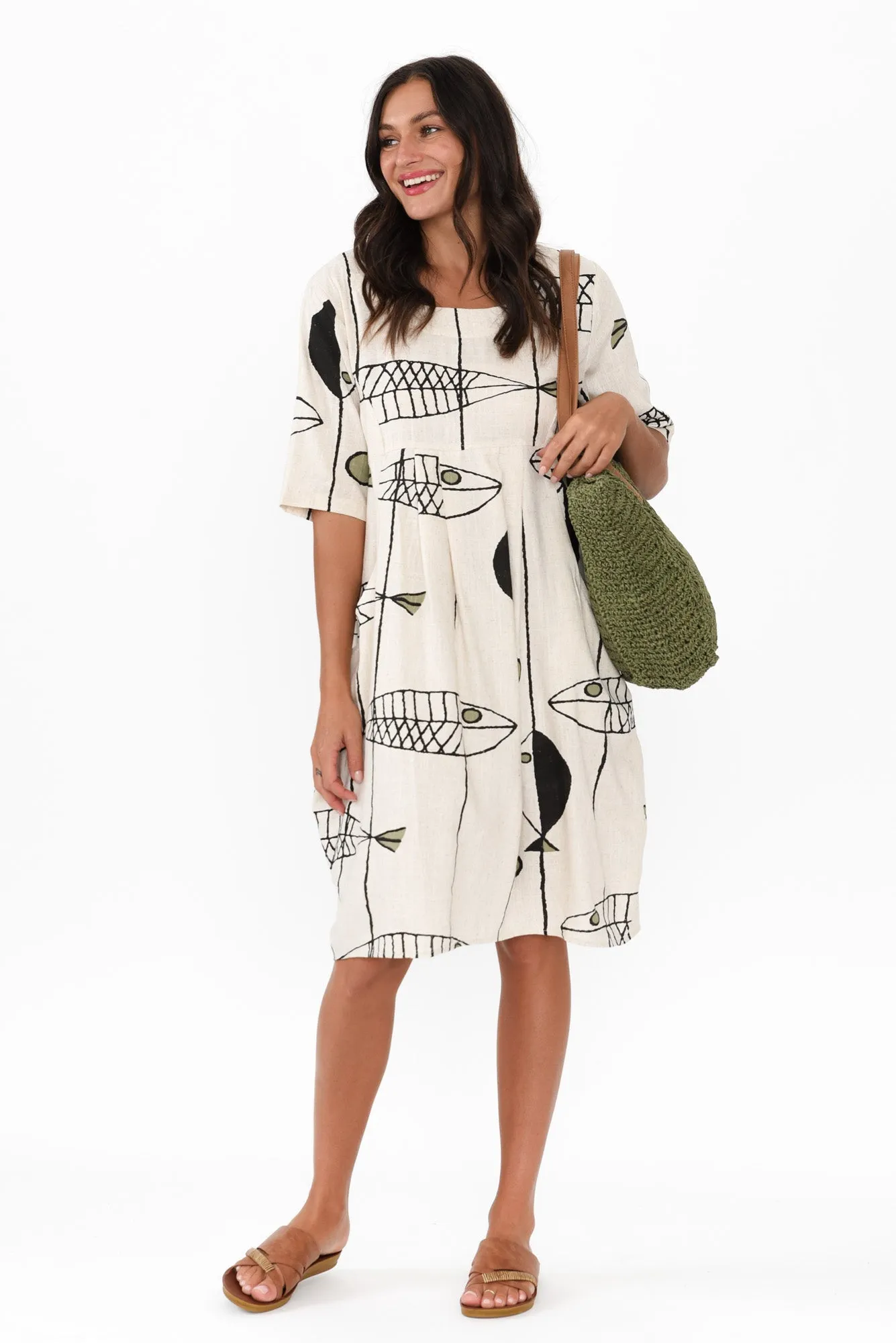 Myley Beige Sea Linen Cotton Dress sold by Blue Bungalow