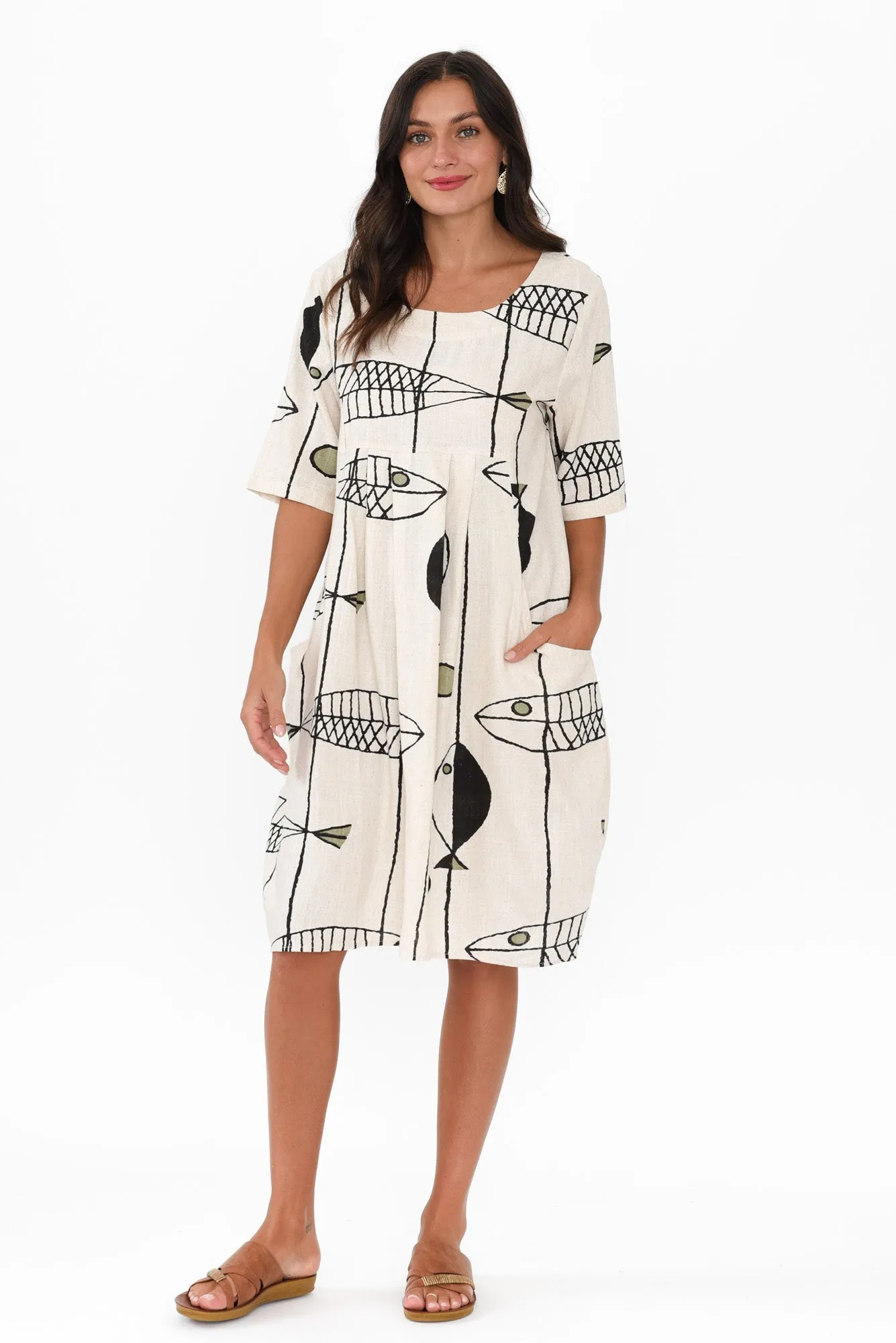 Myley Beige Sea Linen Cotton Dress sold by Blue Bungalow product image thumbnail 2