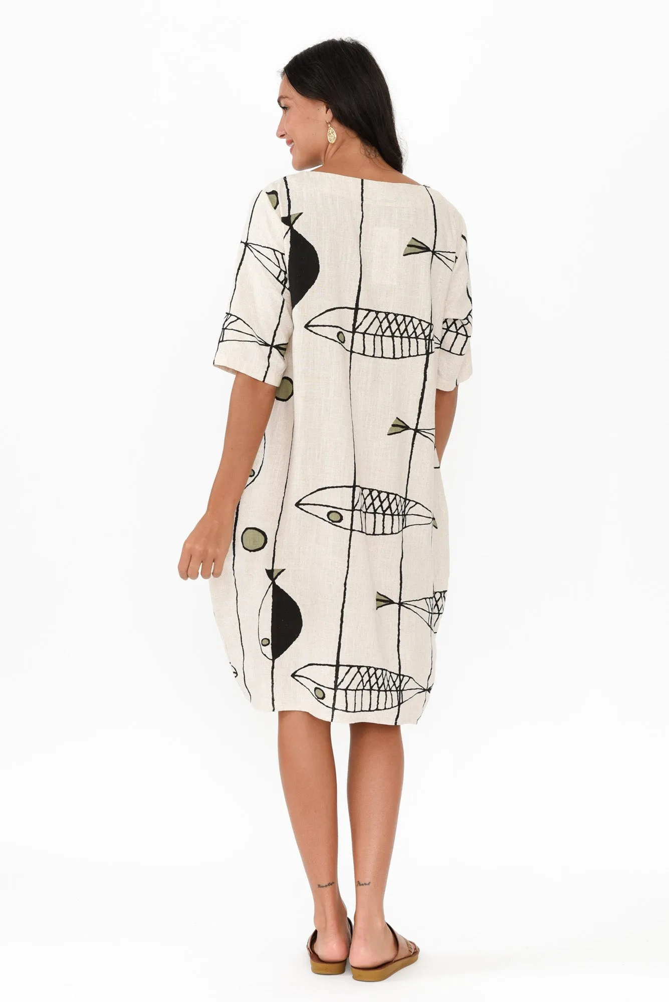 Myley Beige Sea Linen Cotton Dress sold by Blue Bungalow product image thumbnail 4