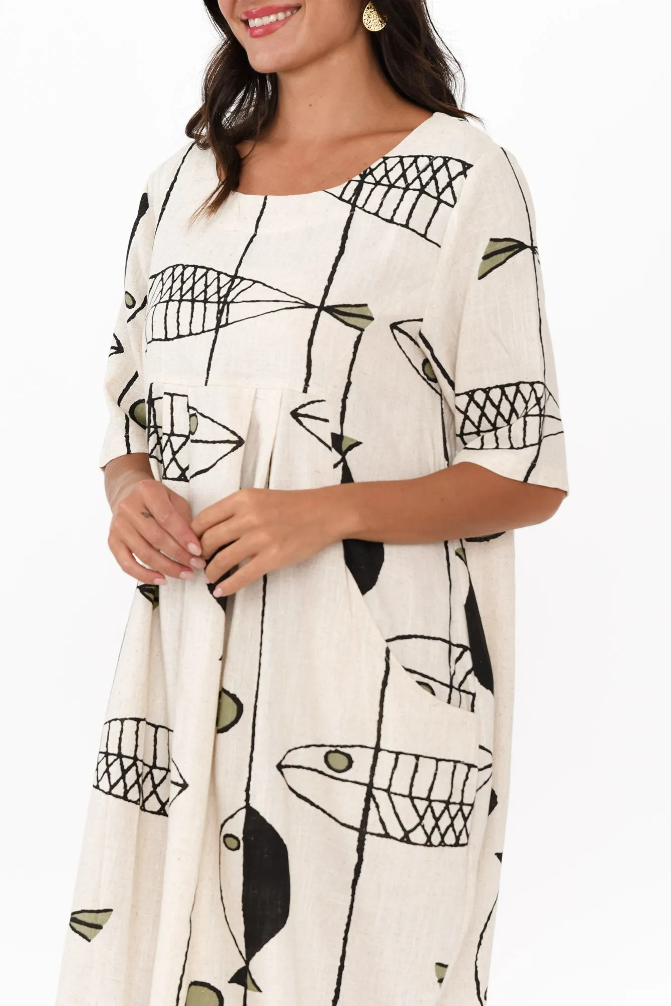 Myley Beige Sea Linen Cotton Dress sold by Blue Bungalow product image thumbnail 5