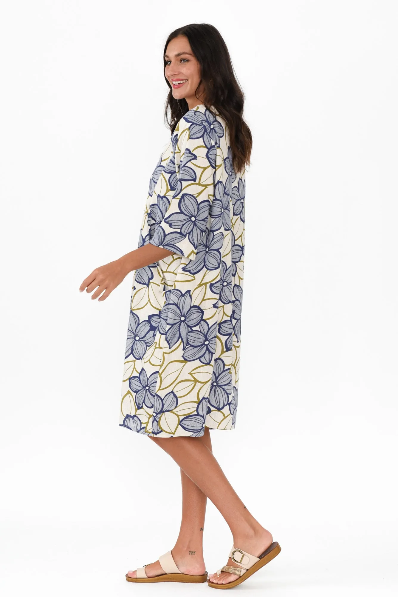 Myley Blue Flower Linen Cotton Dress sold by Blue Bungalow product image thumbnail 3