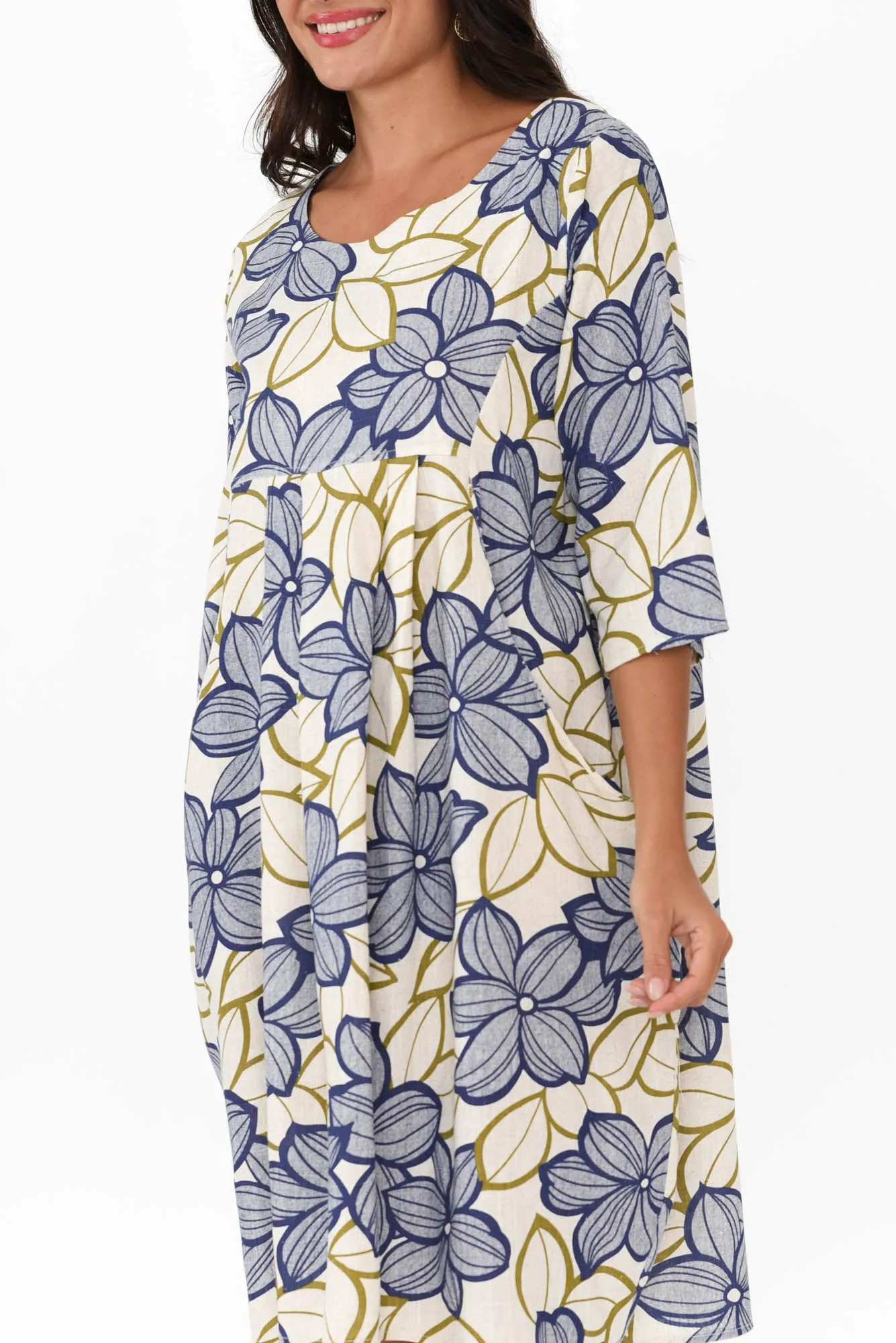 Myley Blue Flower Linen Cotton Dress sold by Blue Bungalow product image thumbnail 5