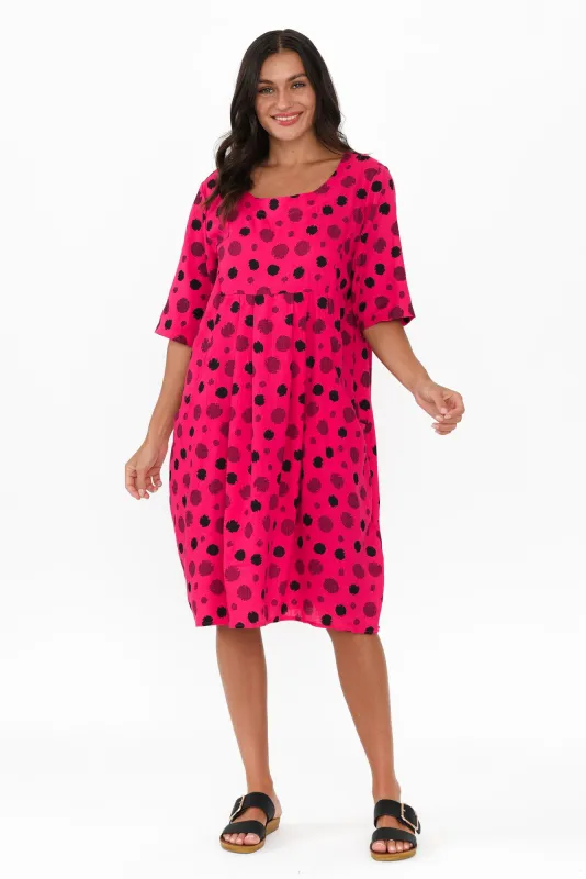 Myley Pink Spot Linen Cotton Dress sold by Blue Bungalow