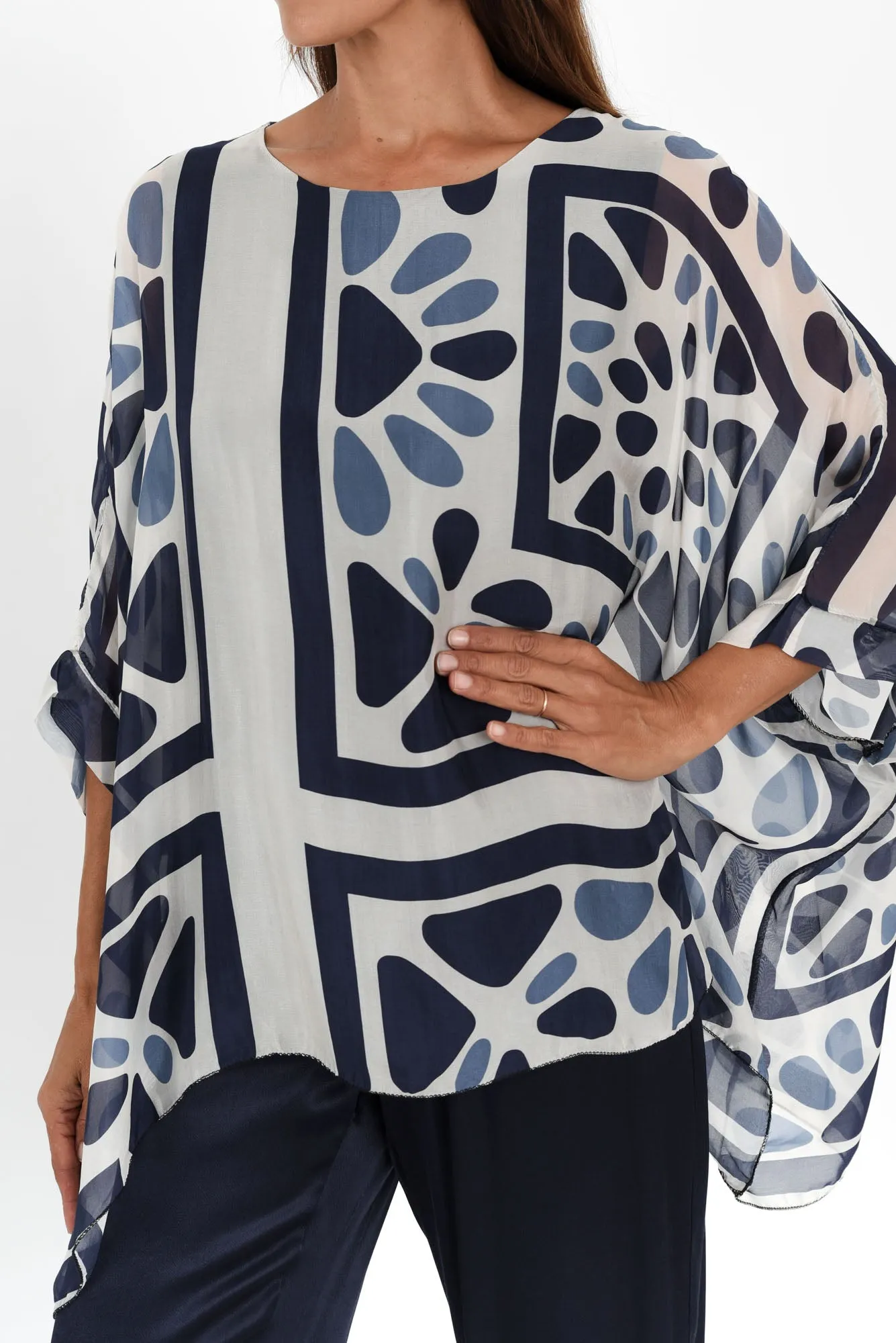 Riva Blue Geo Silk Overlay Top sold by Blue Bungalow product image thumbnail 5