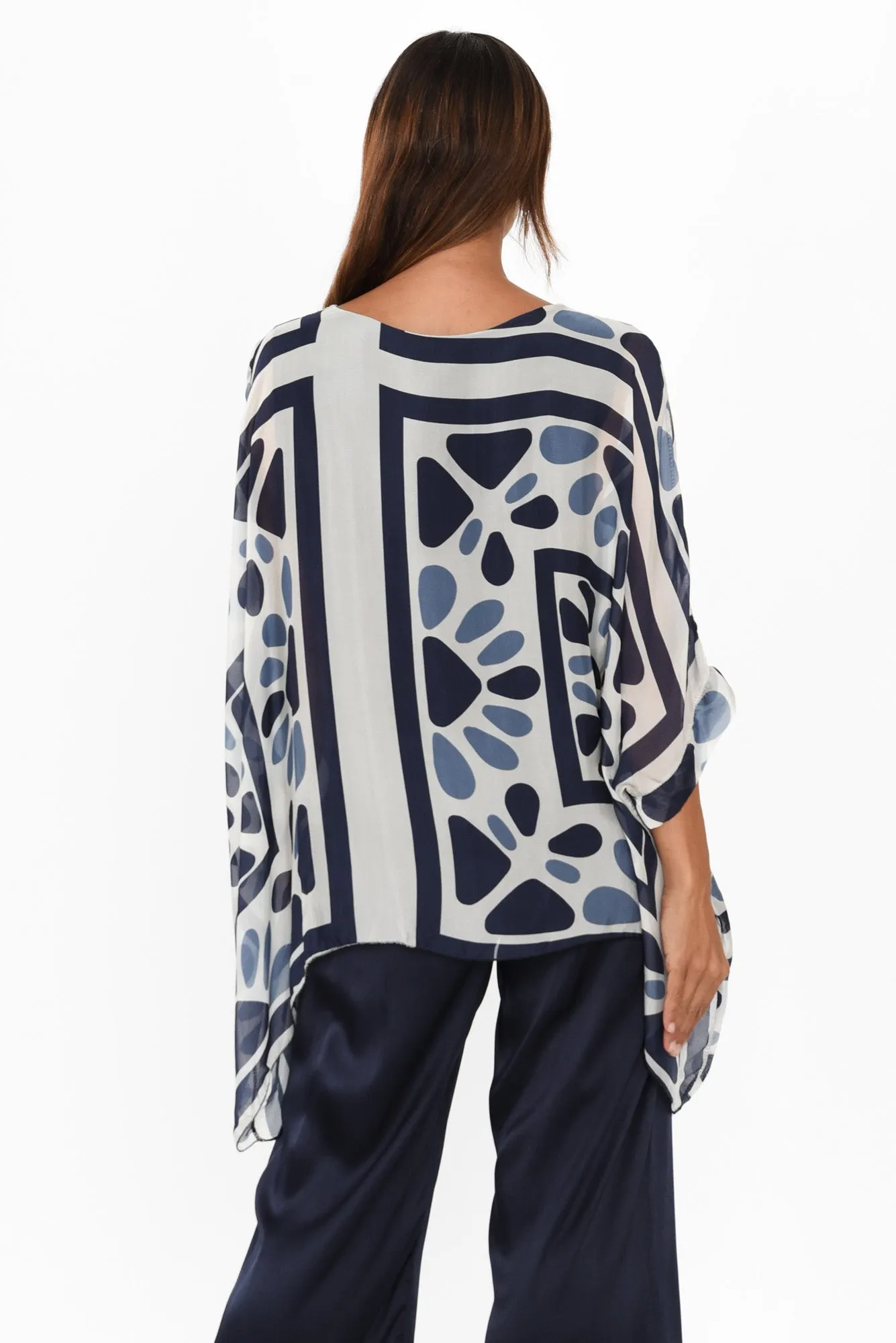 Riva Blue Geo Silk Overlay Top sold by Blue Bungalow product image thumbnail 4