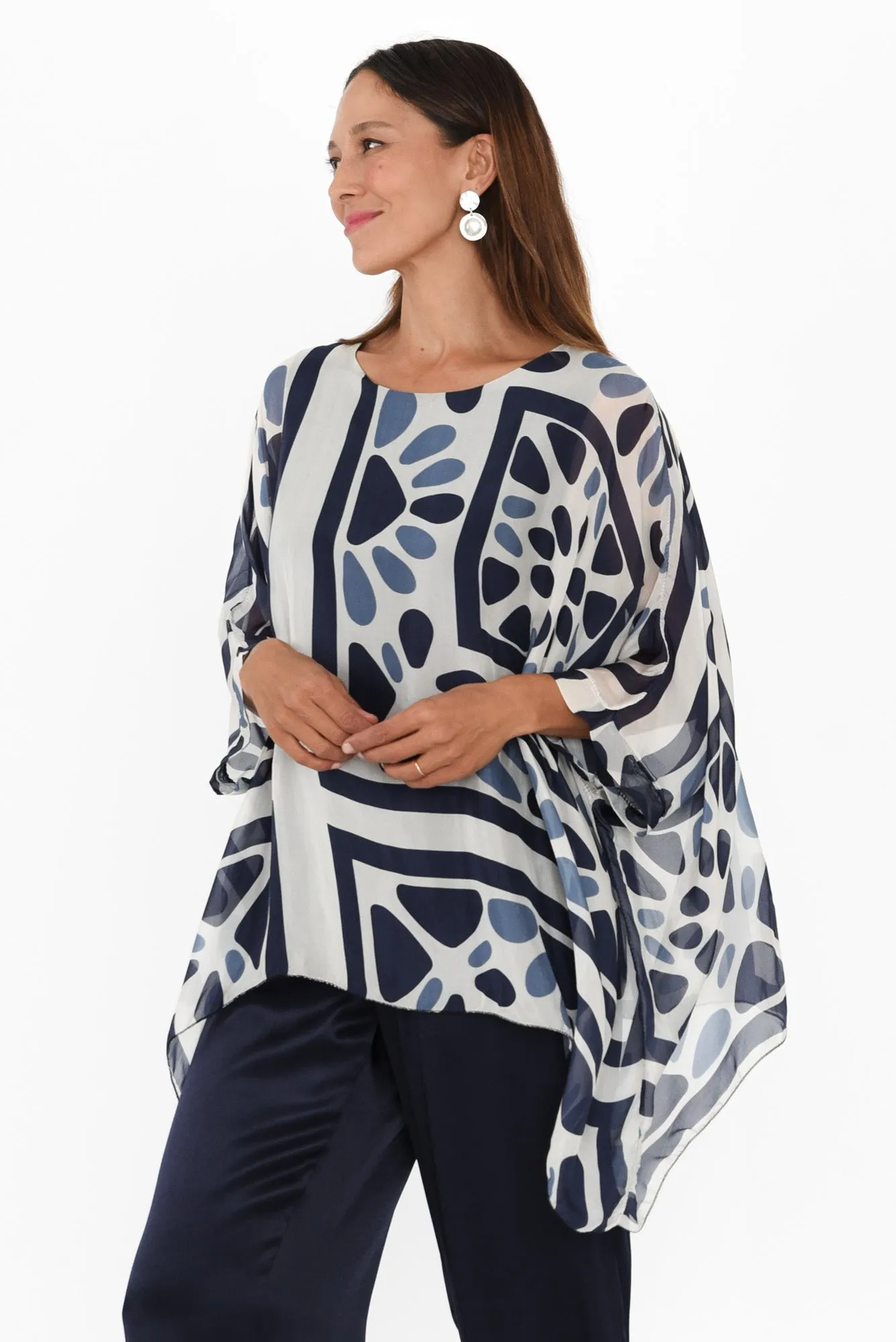 Riva Blue Geo Silk Overlay Top sold by Blue Bungalow product image thumbnail 3