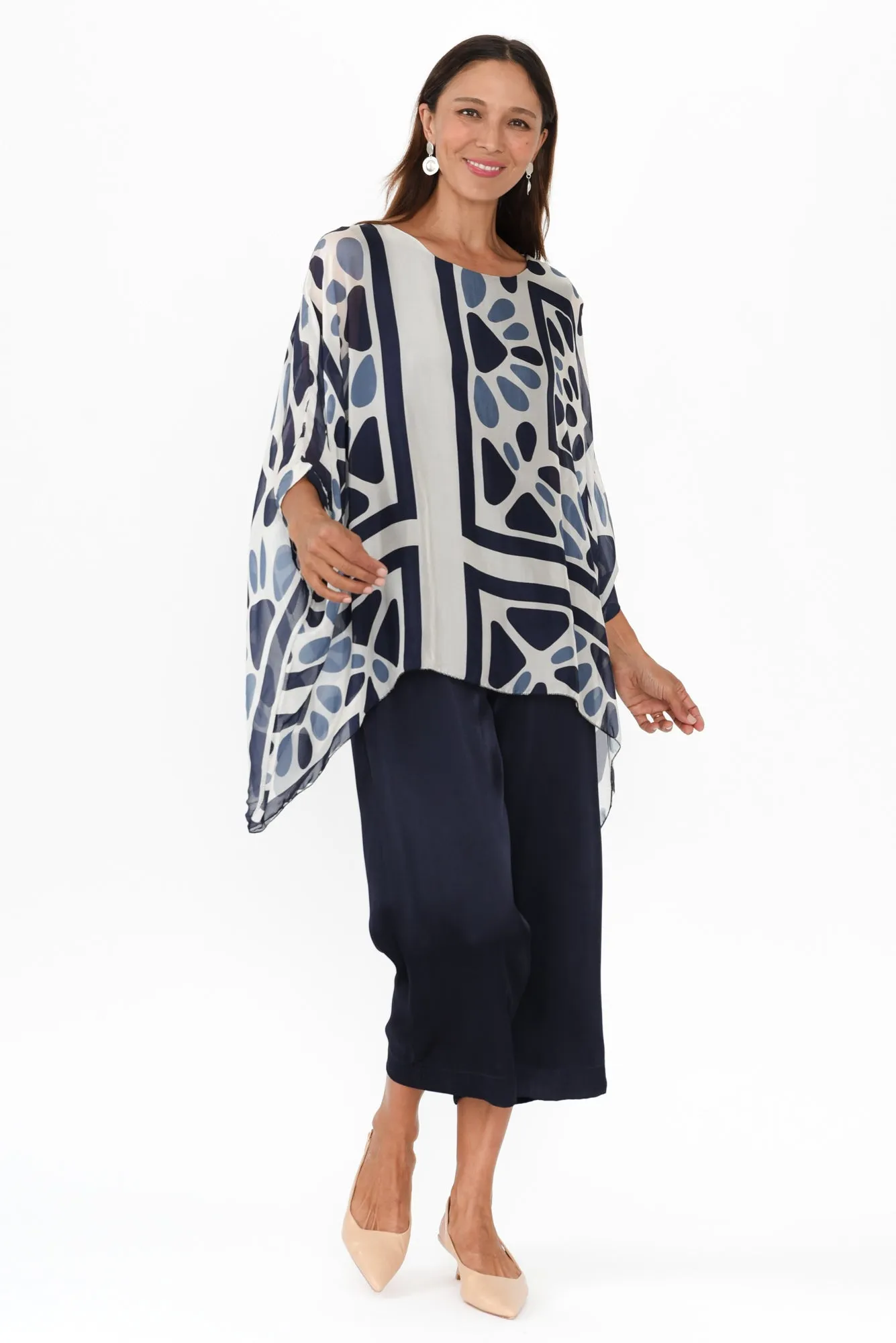 Riva Blue Geo Silk Overlay Top sold by Blue Bungalow product image thumbnail 2