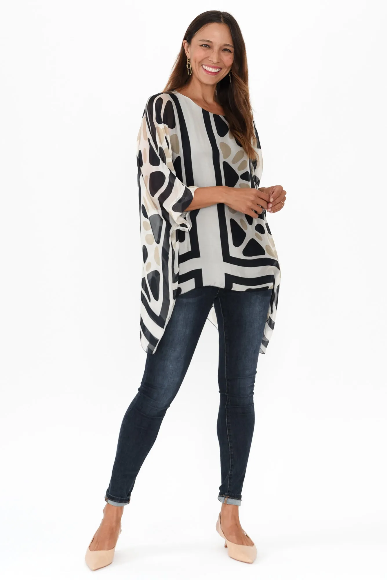 Riva Black Geo Silk Overlay Top sold by Blue Bungalow product image thumbnail 2