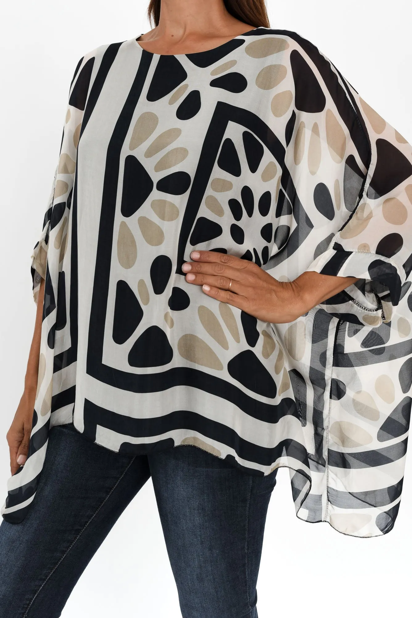 Riva Black Geo Silk Overlay Top sold by Blue Bungalow product image thumbnail 5