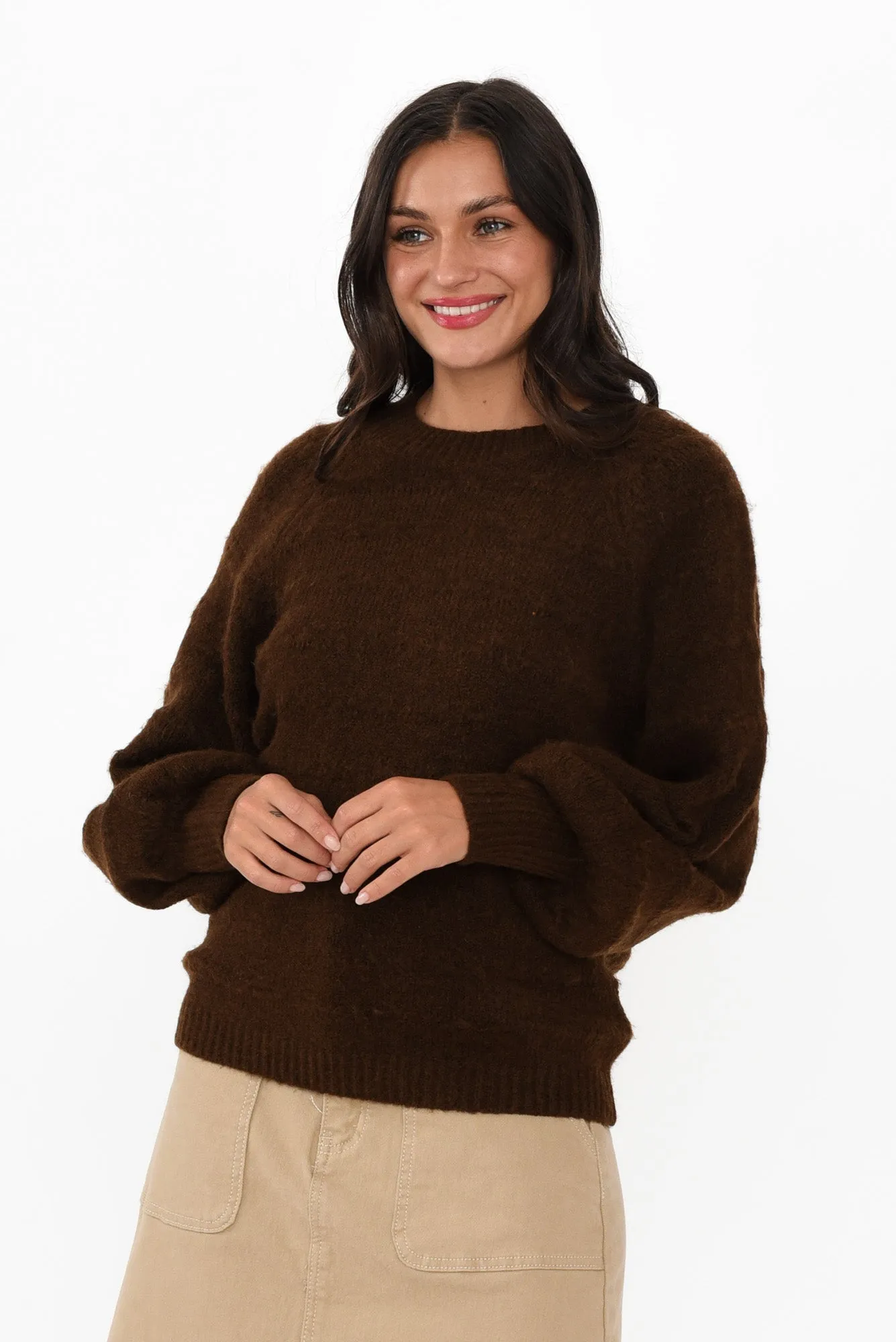 Alta Chocolate Bishop Sleeve Jumper sold by Blue Bungalow