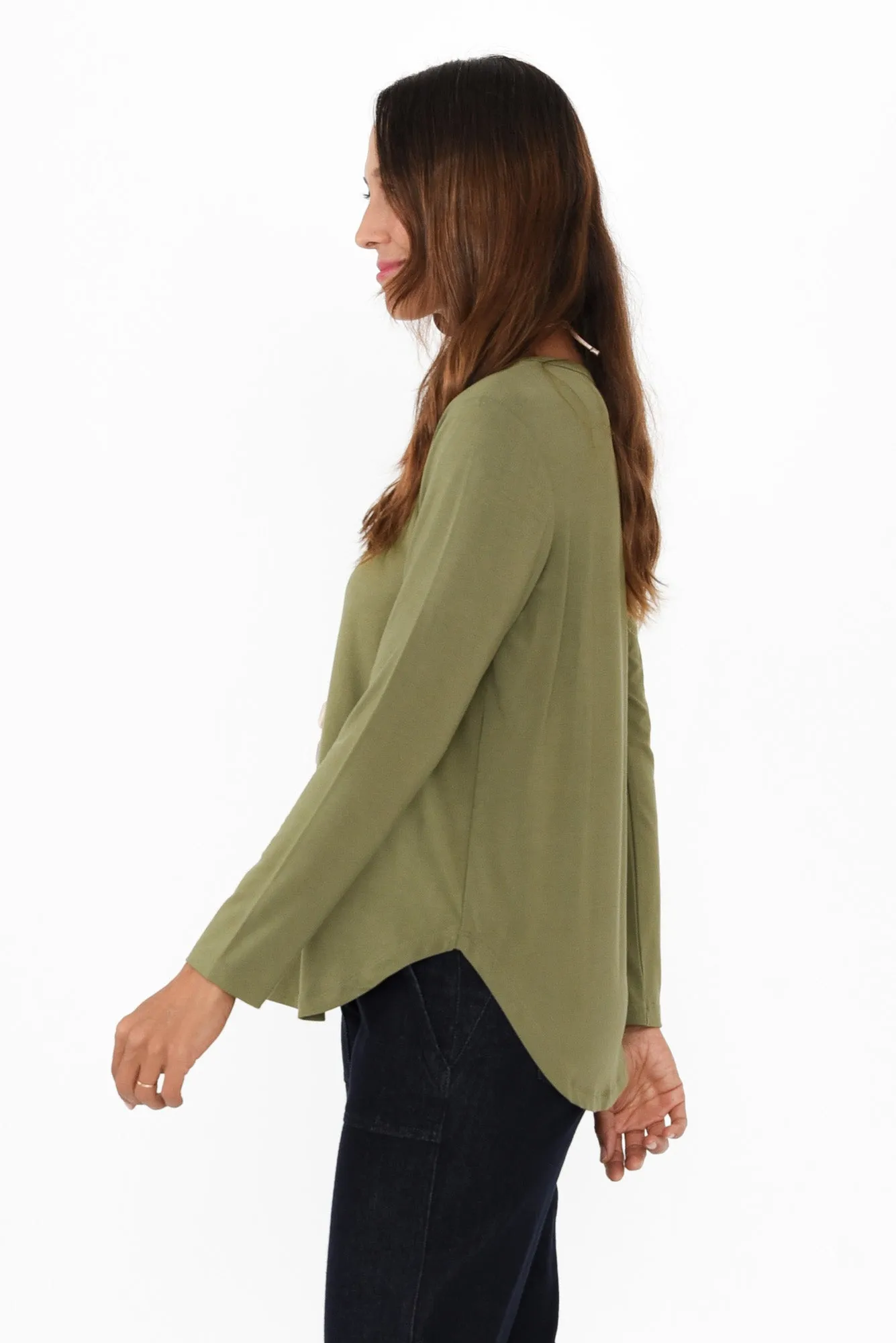 Sia Olive Bamboo V Neck Top sold by Blue Bungalow product image thumbnail 3