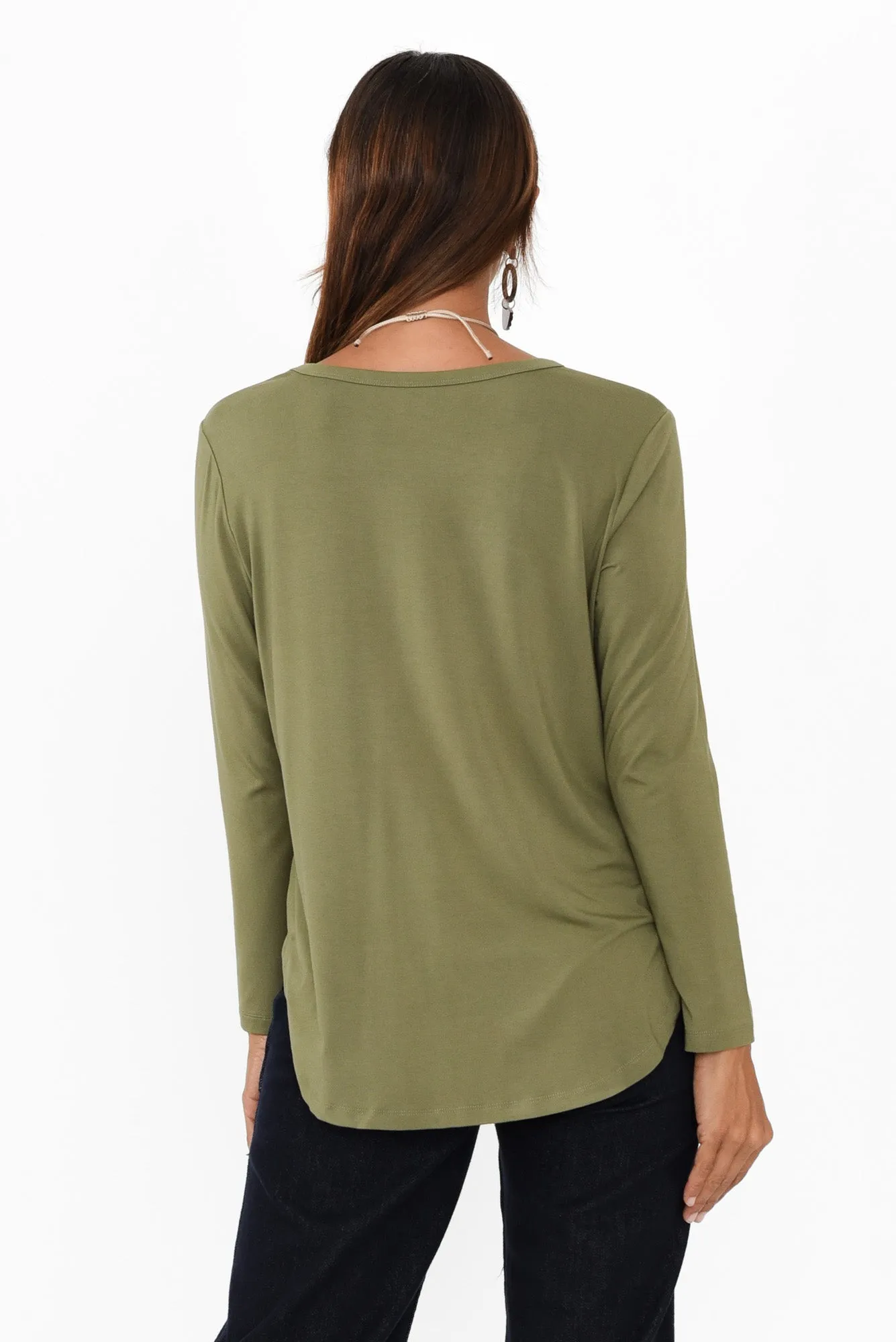 Sia Olive Bamboo V Neck Top sold by Blue Bungalow product image thumbnail 4