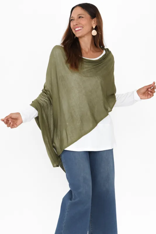 Carrie Olive Cashmere Bamboo Poncho sold by Blue Bungalow