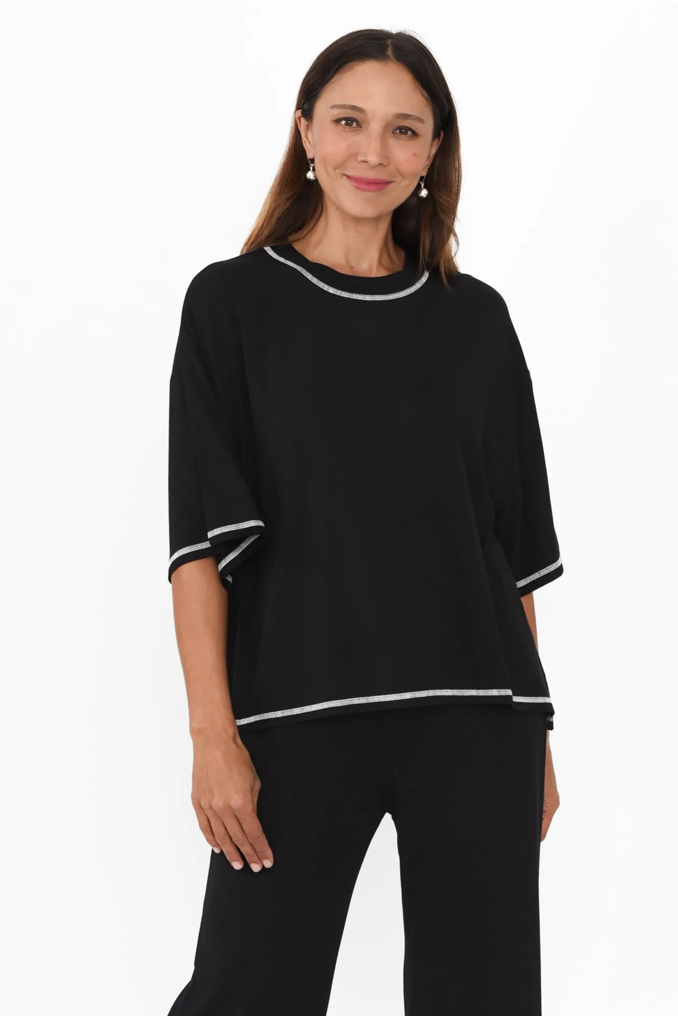 Spears Black Trim Bamboo Tee sold by Blue Bungalow