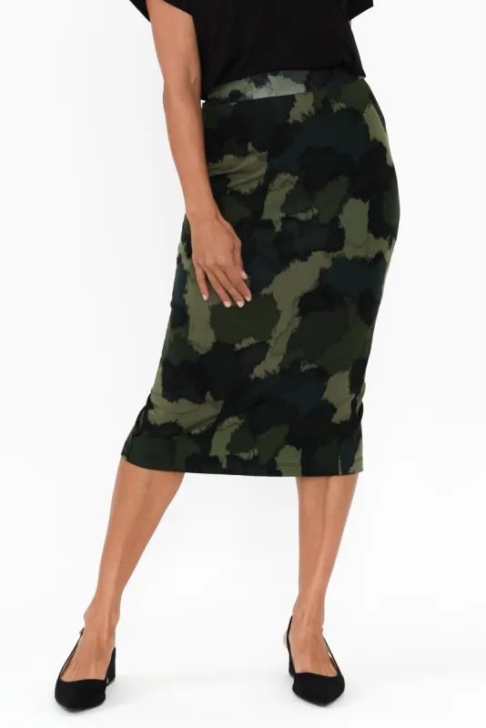 Khaki Camouflage Bamboo Maxi Tube Skirt sold by Blue Bungalow