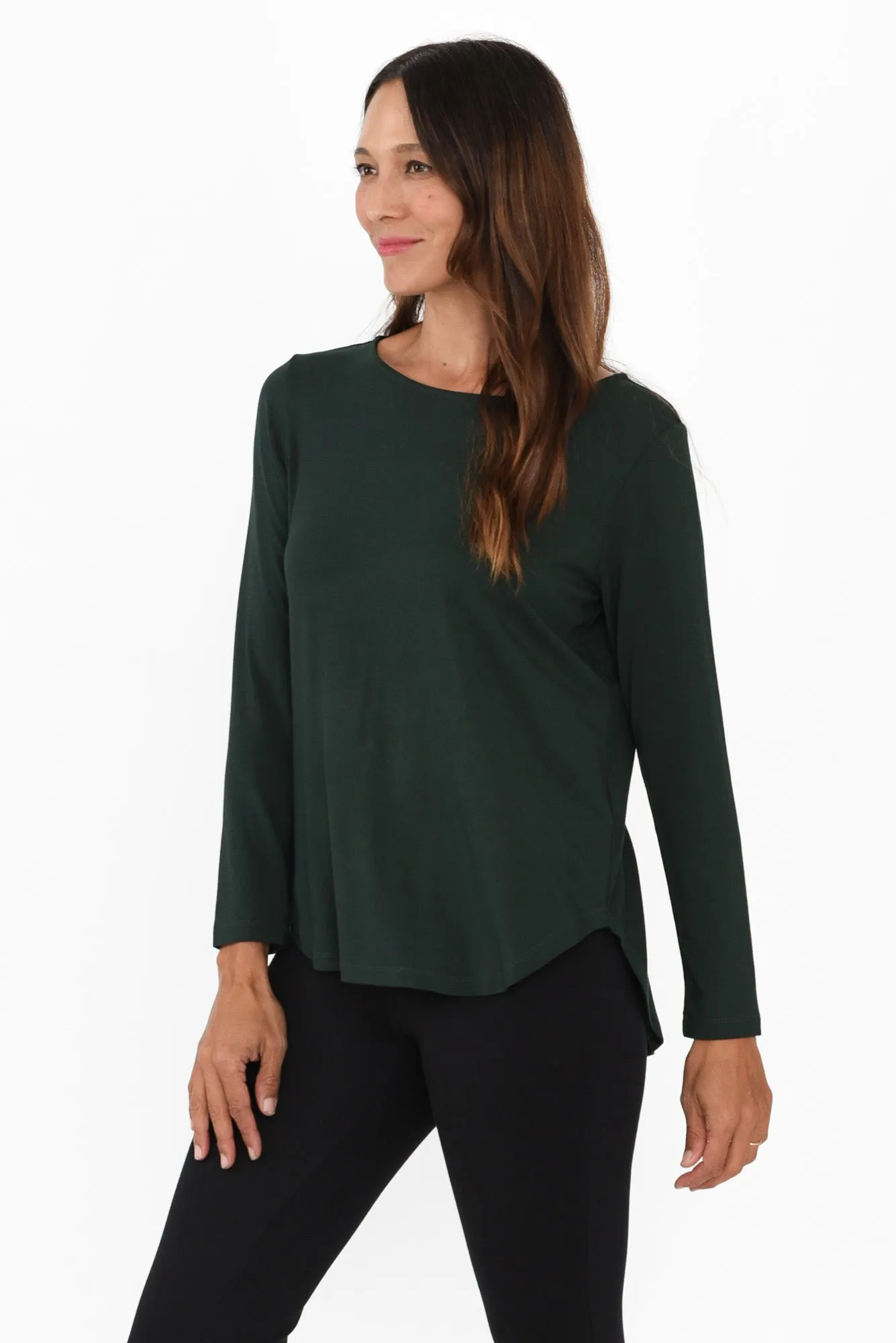 Adele Dark Green Long Sleeve Bamboo Tee sold by Blue Bungalow product image thumbnail 3