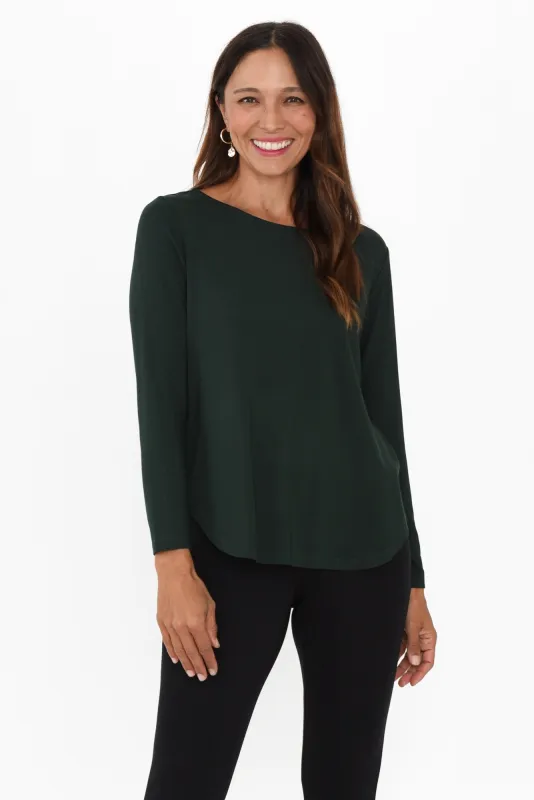 Adele Dark Green Long Sleeve Bamboo Tee sold by Blue Bungalow