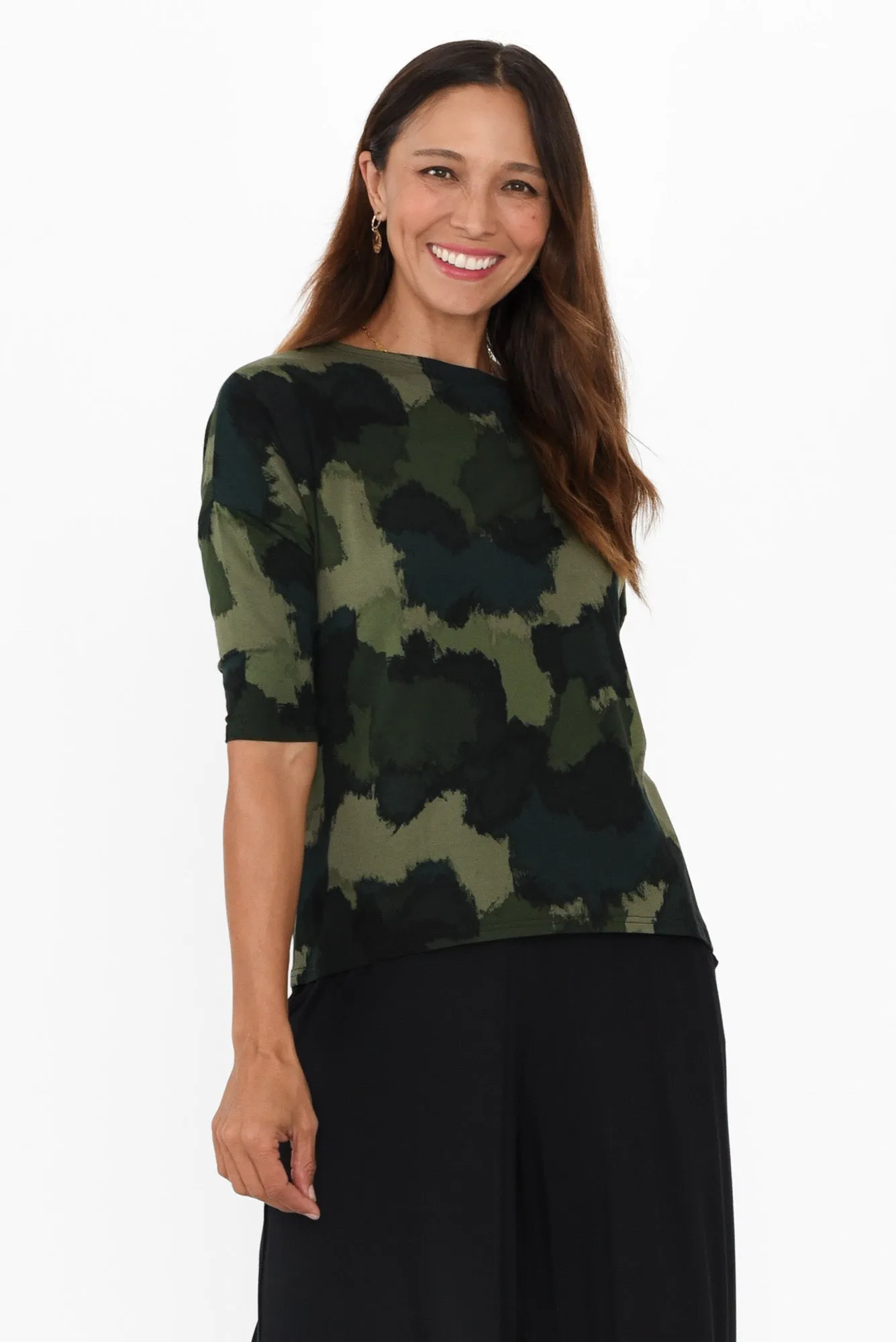 Camila Khaki Camouflage Bamboo Top sold by Blue Bungalow