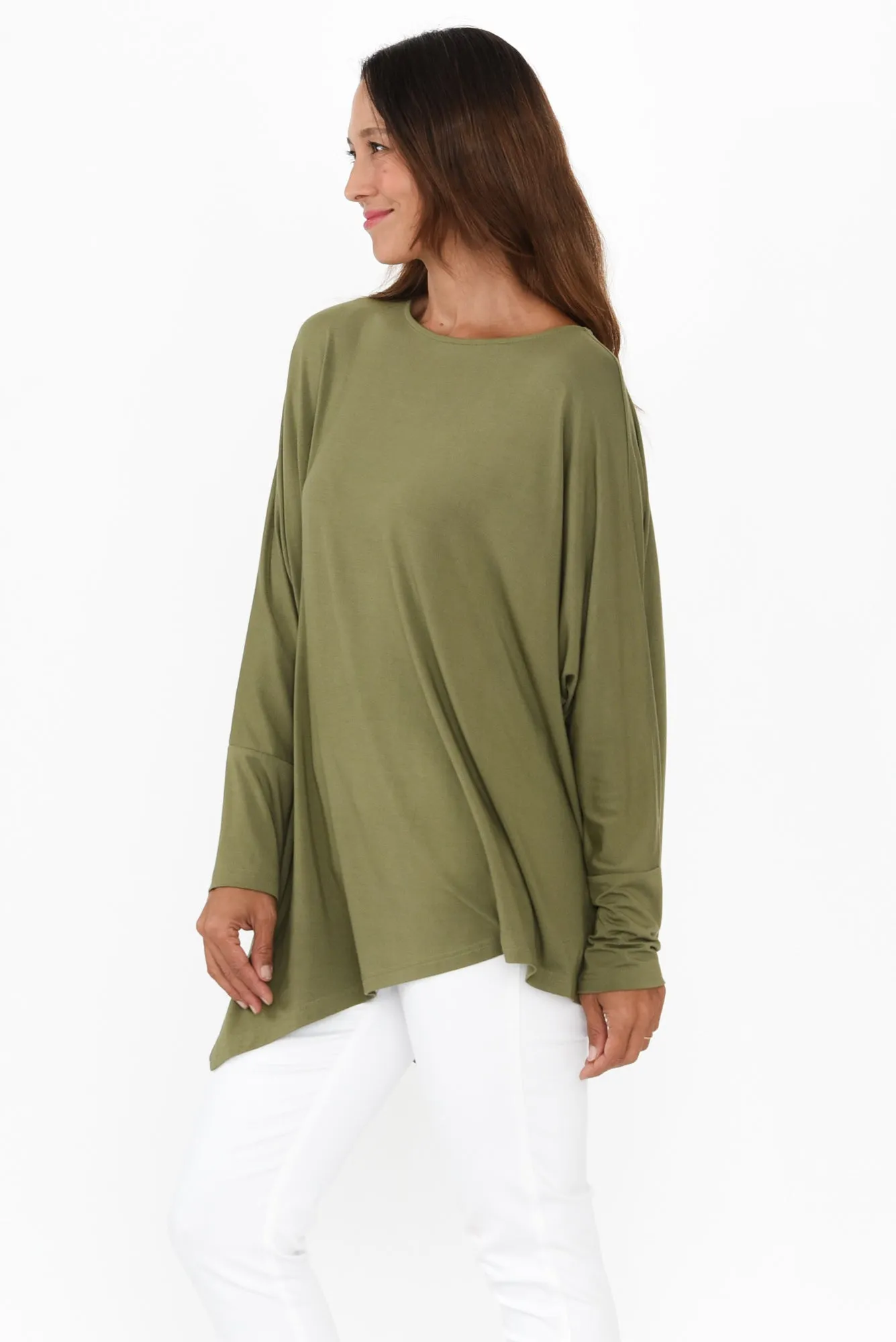 Susie Olive Asymmetrical Bamboo Top sold by Blue Bungalow product image thumbnail 3