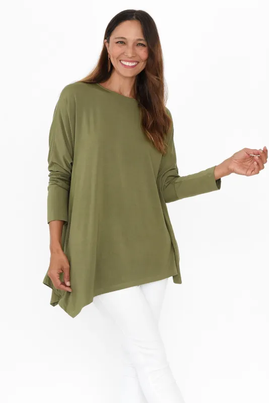 Susie Olive Asymmetrical Bamboo Top sold by Blue Bungalow