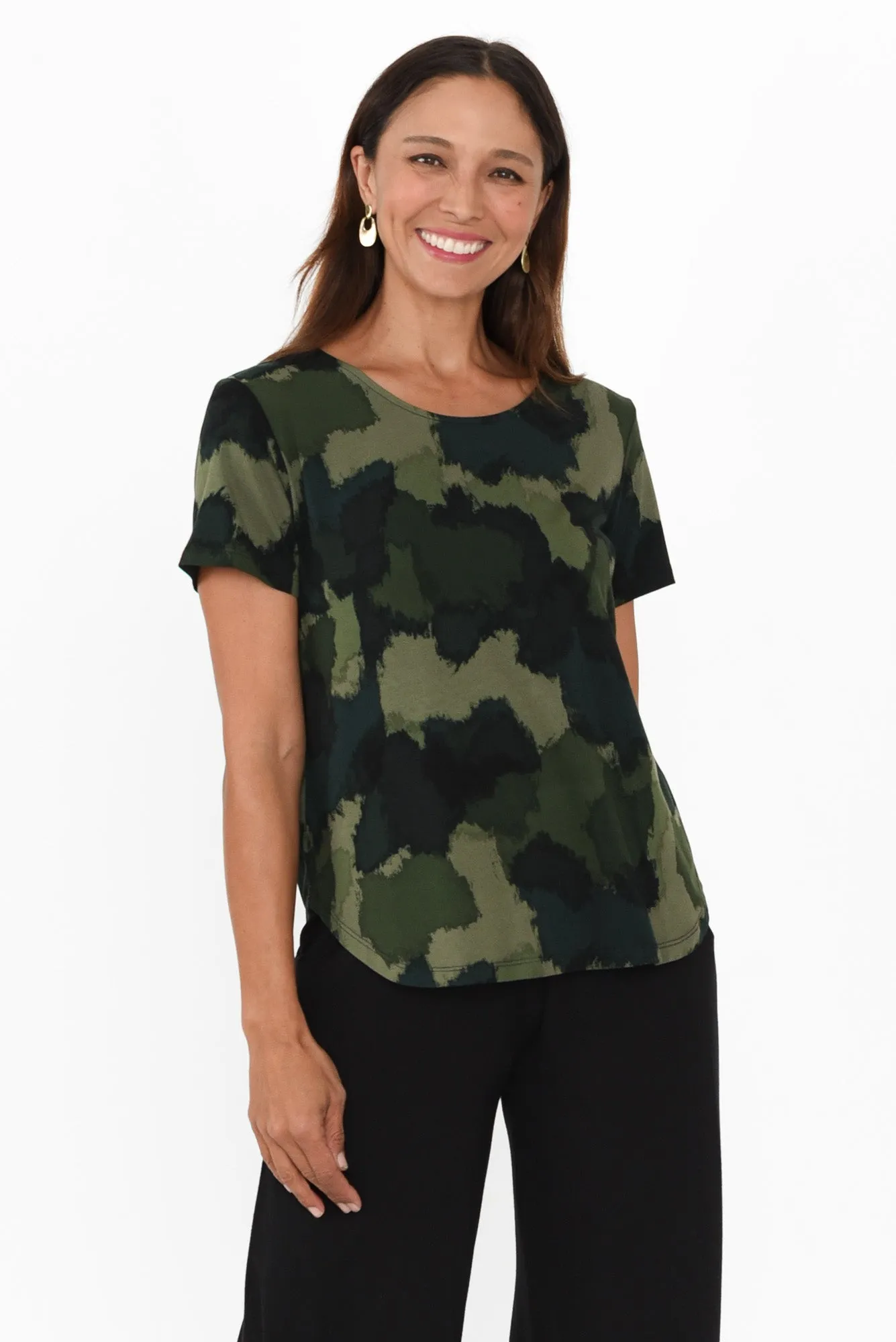 Janis Khaki Camouflage Bamboo Tee sold by Blue Bungalow