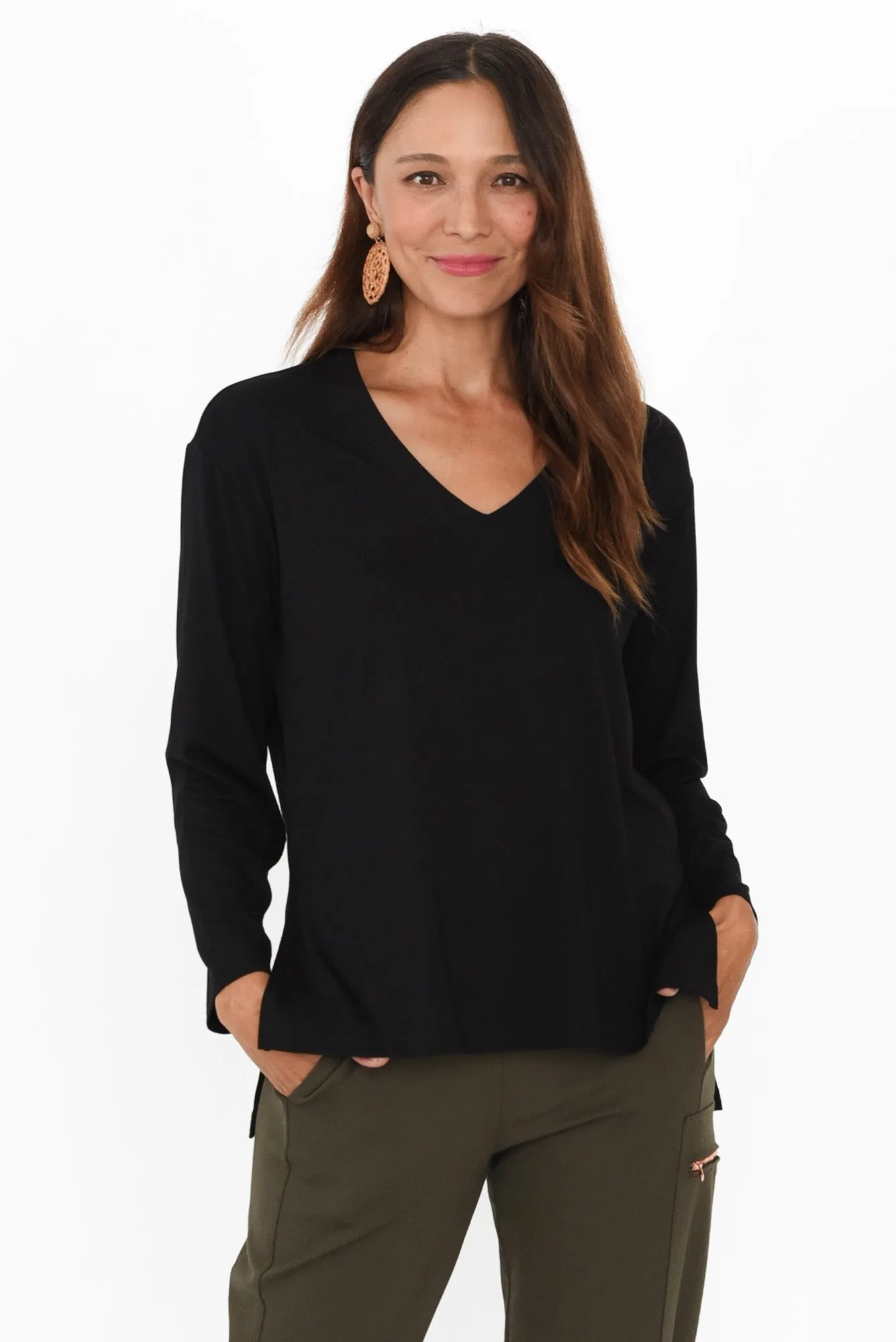 Braxton Black Bamboo Long Sleeve Top sold by Blue Bungalow